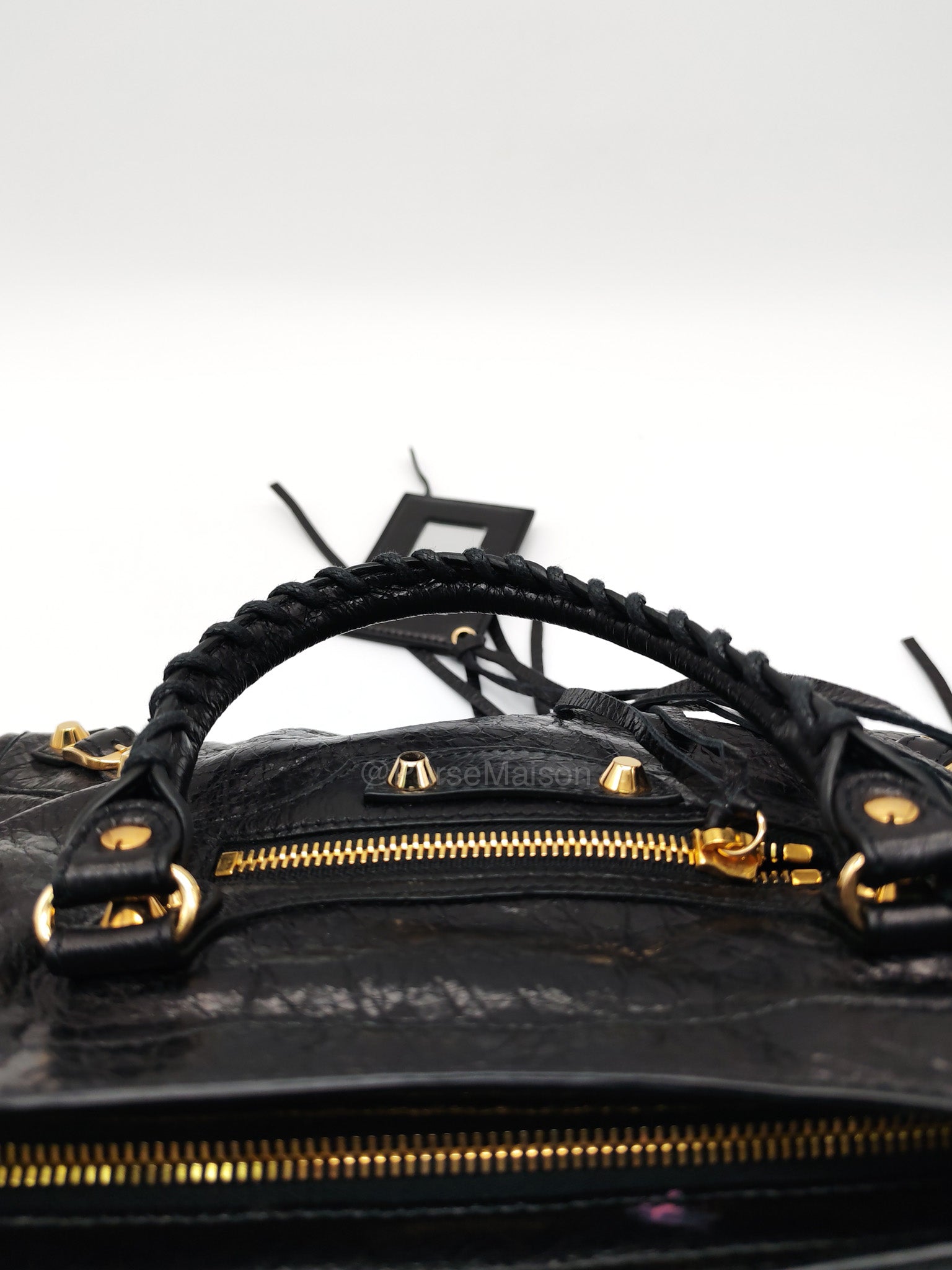 Balenciaga Le City Small Bag in Black Studded Calfskin Leather and Gold Hardware