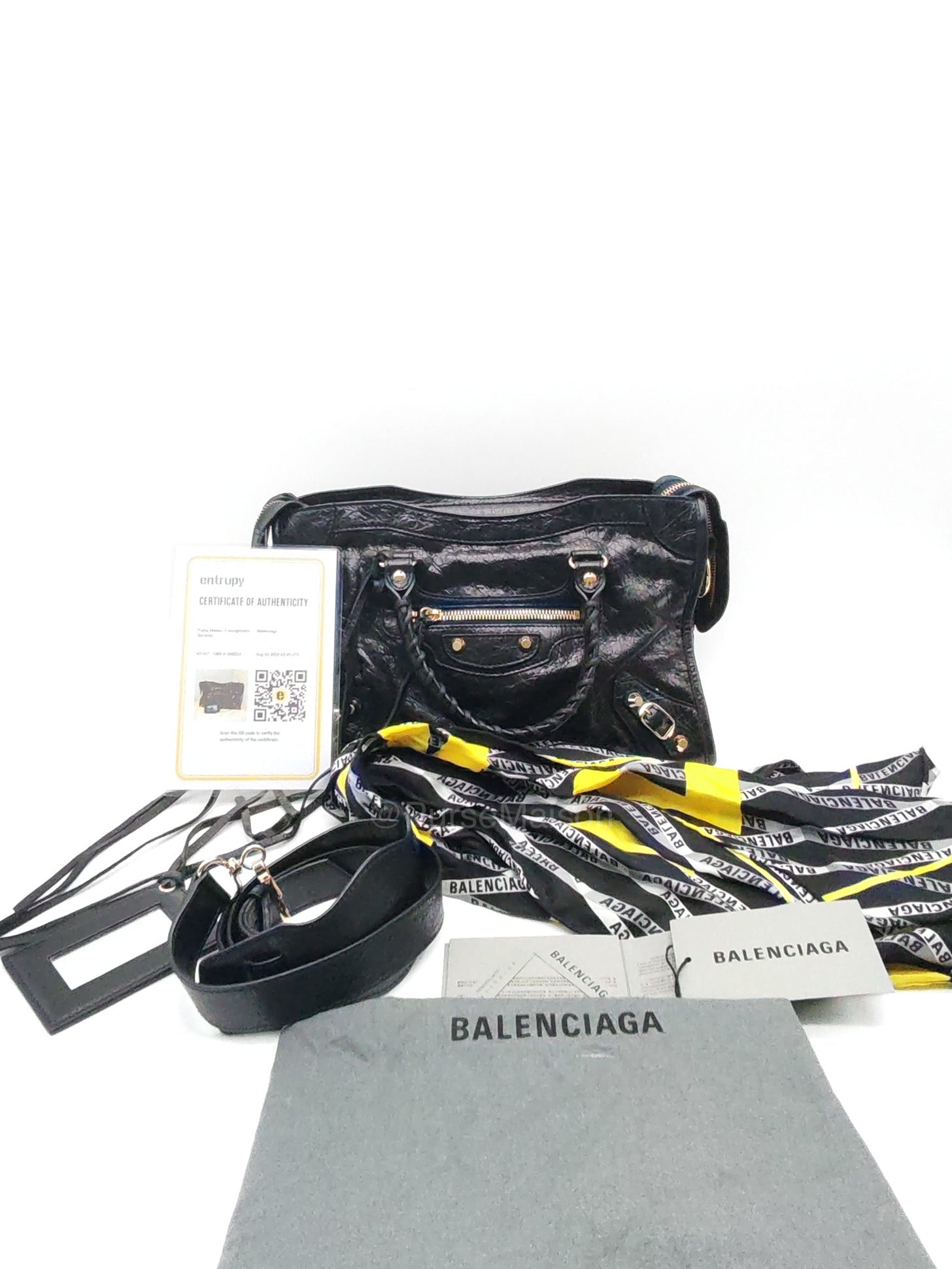 Balenciaga Le City Small Bag in Black Studded Calfskin Leather and Gold Hardware