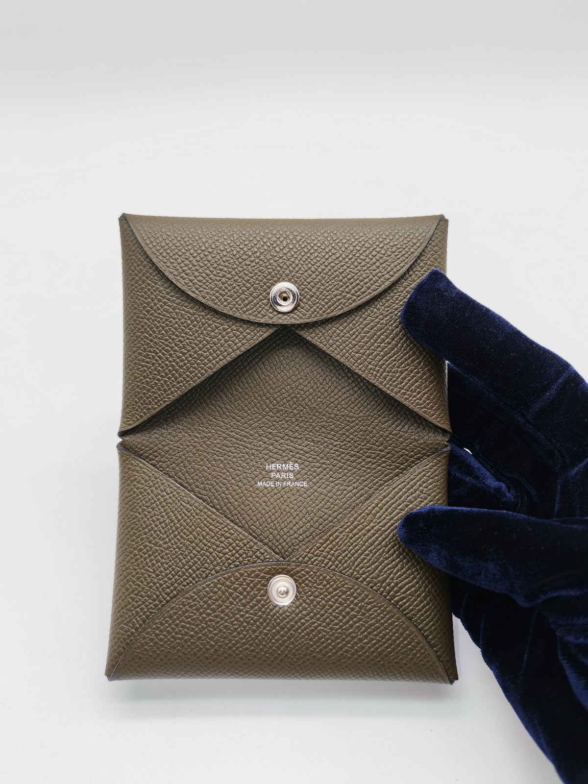 Hermes Calvi Card Holder in Vert Loden Epsom Leather Palladium Hardware Stamp G (2026)