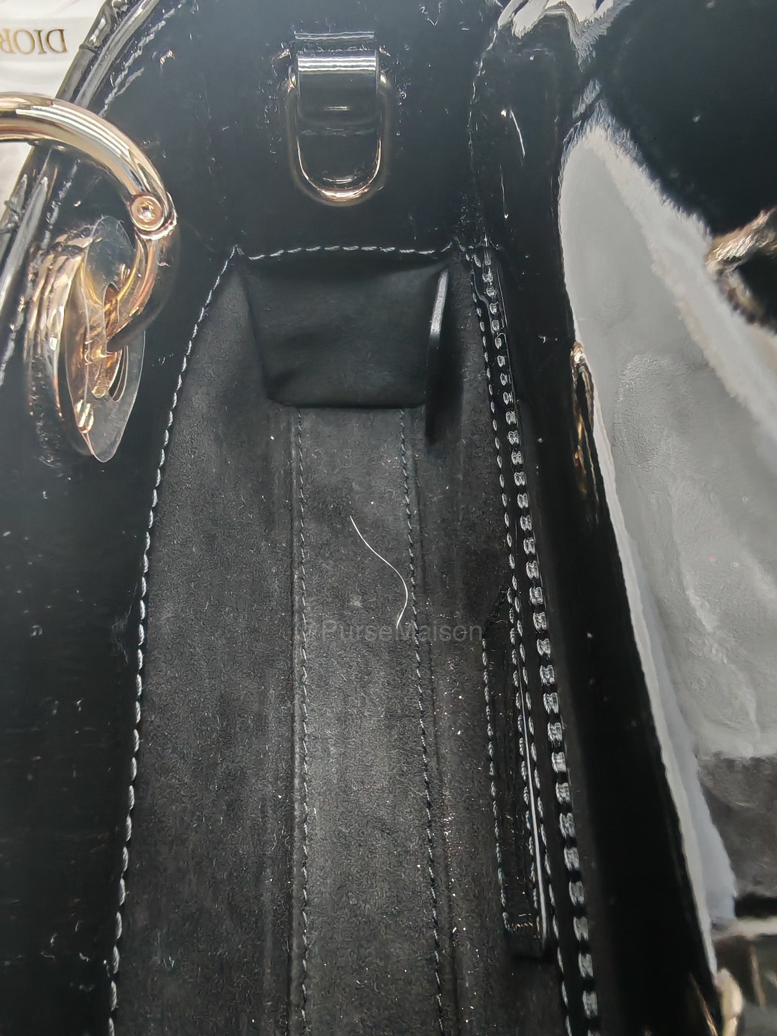 Christian Dior Lady D-Joy Micro in Black Patent Cannage Calfskin Leather and Light Gold Hardware