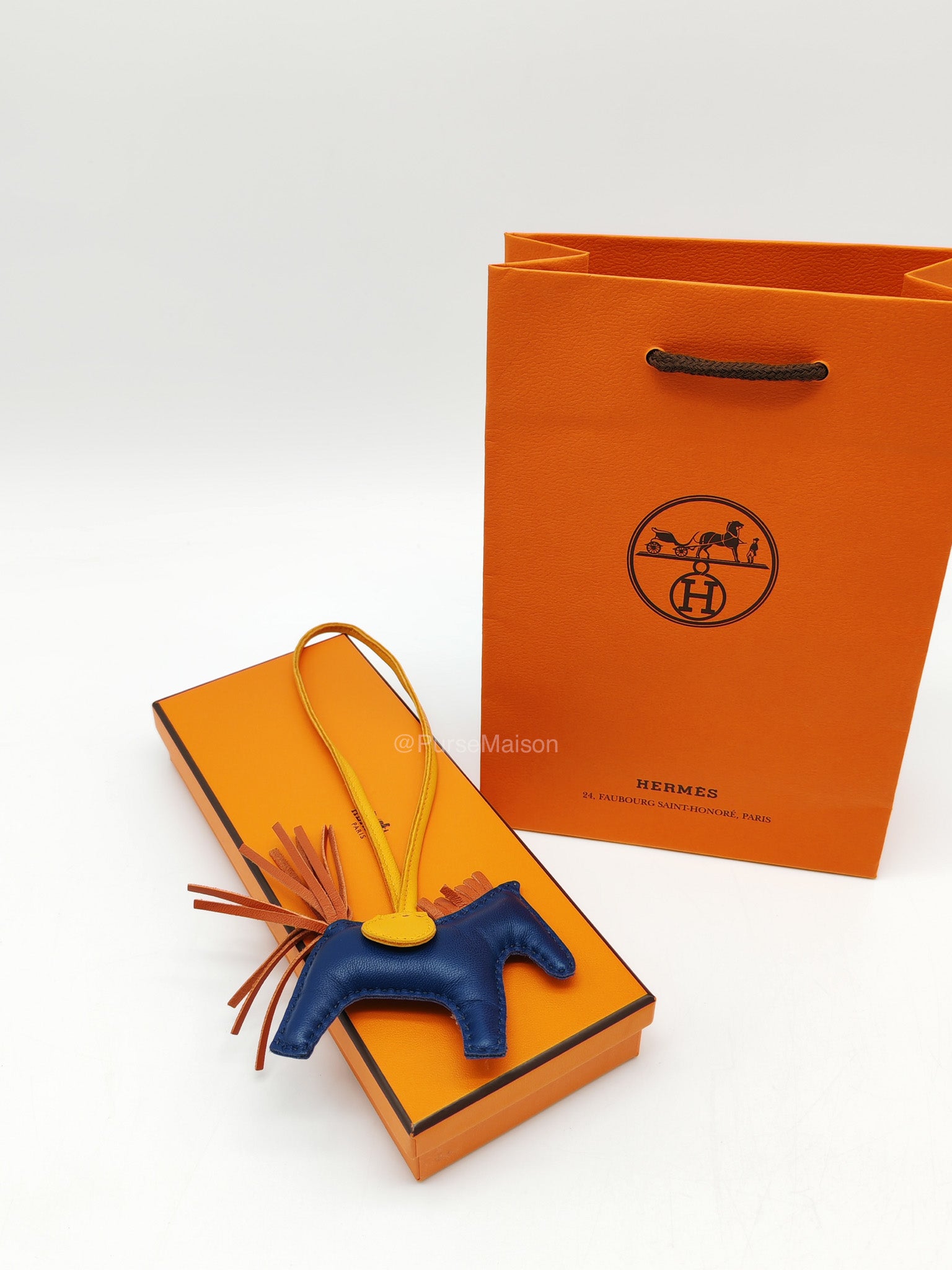 Hermes Rodeo PM Bleu De Malte Cornaline Jaune D'or Bag Charm