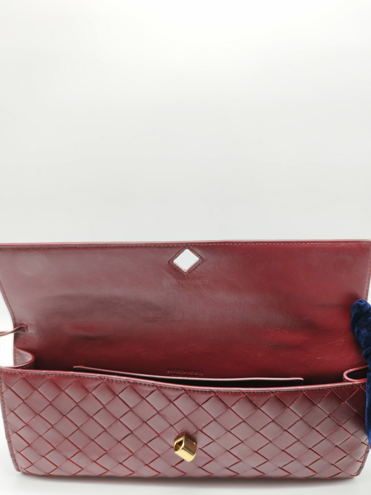 Bottega Veneta Andiamo Clutch in Barolo Woven Intrecciato Lambskin Leather and Gold Hardware