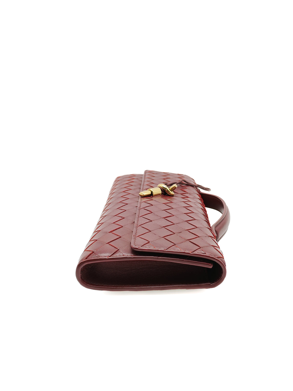 Bottega Veneta Andiamo Clutch in Barolo Woven Intrecciato Lambskin Leather and Gold Hardware