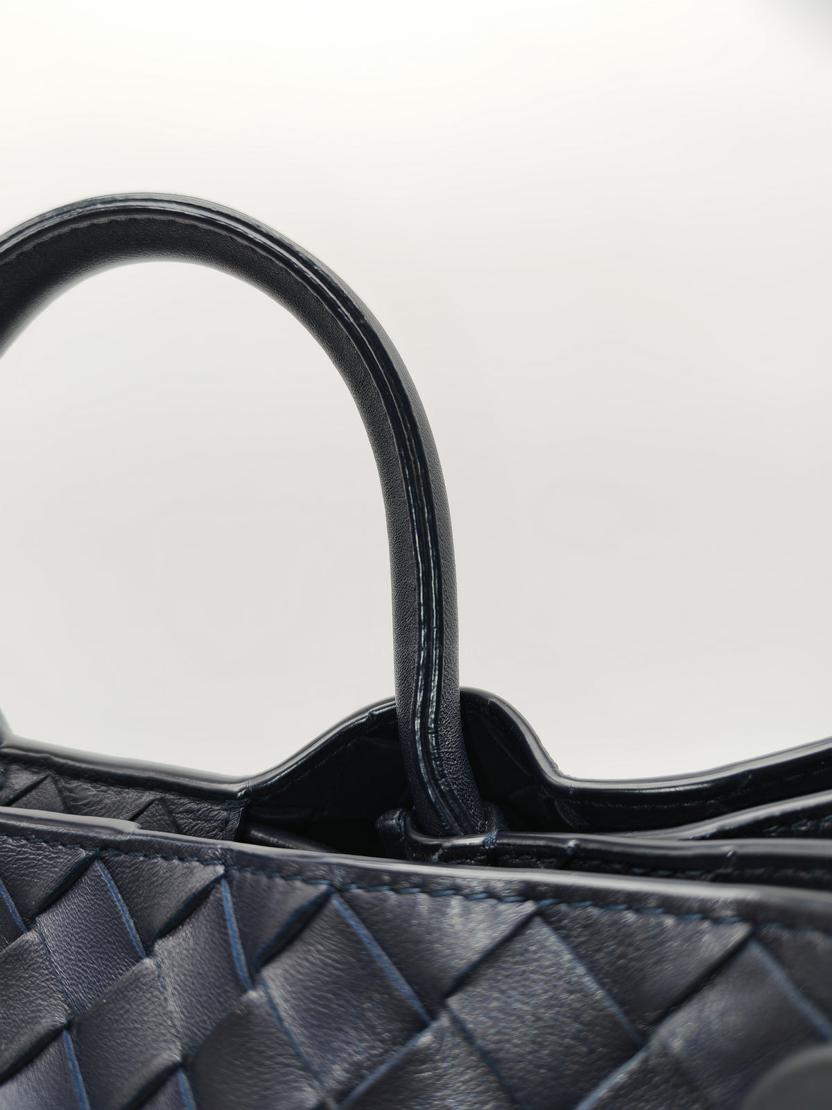 Bottega Veneta Andiamo Medium in Dark Blue Intrecciato Leather and Silver Hardware