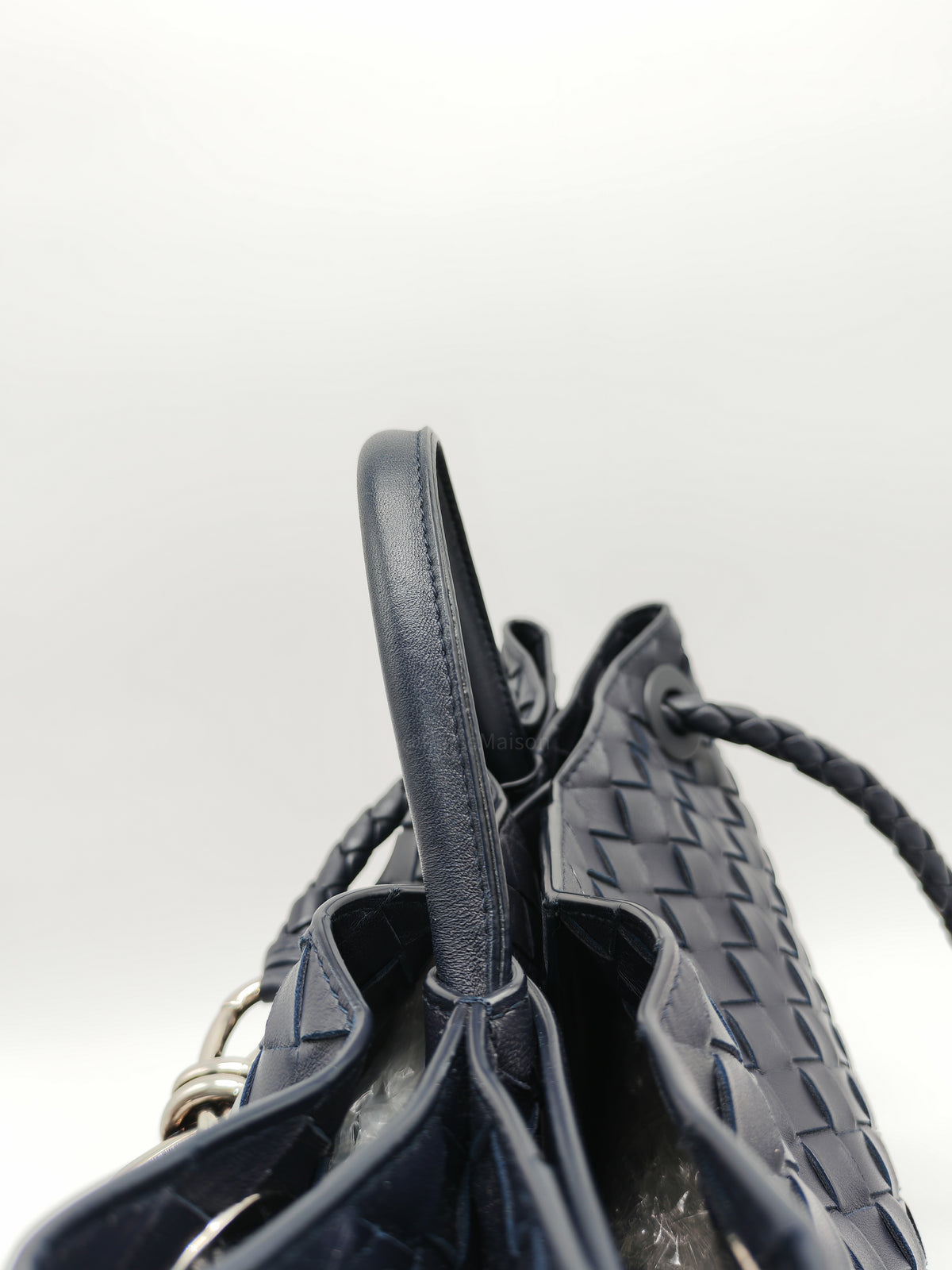 Bottega Veneta Andiamo Medium in Dark Blue Intrecciato Leather and Silver Hardware
