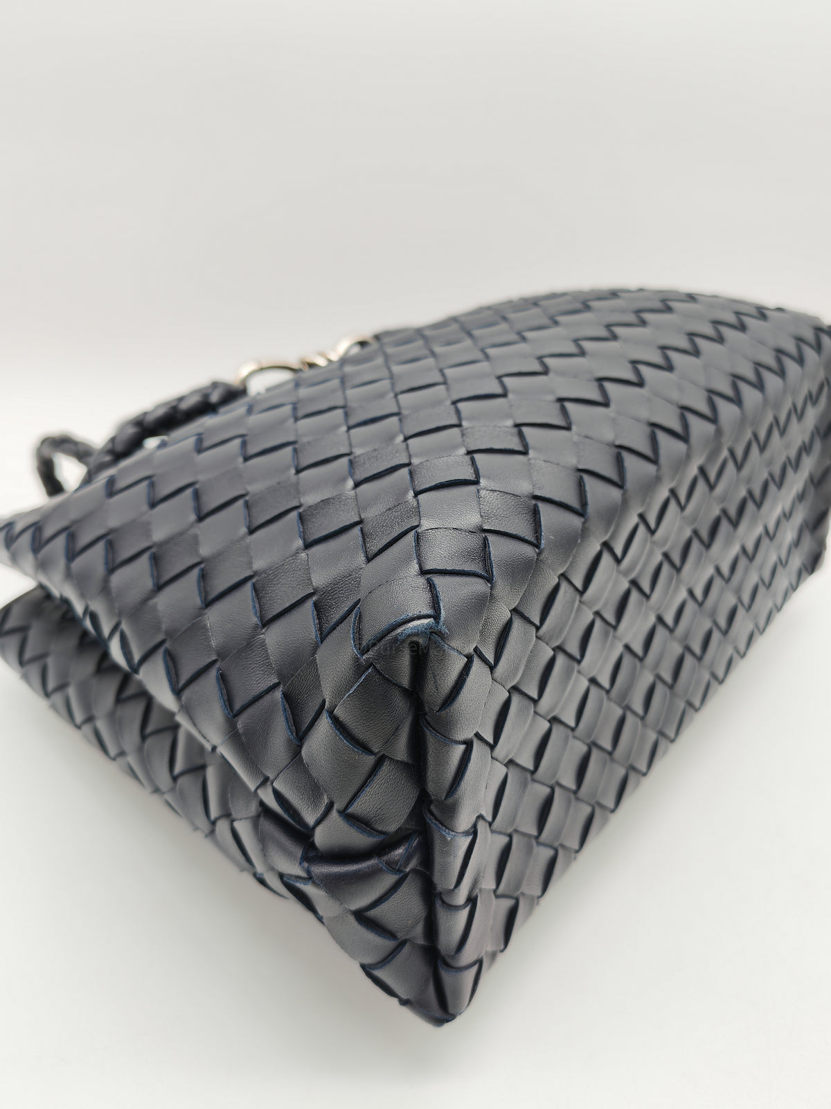 Bottega Veneta Andiamo Medium in Dark Blue Intrecciato Leather and Silver Hardware