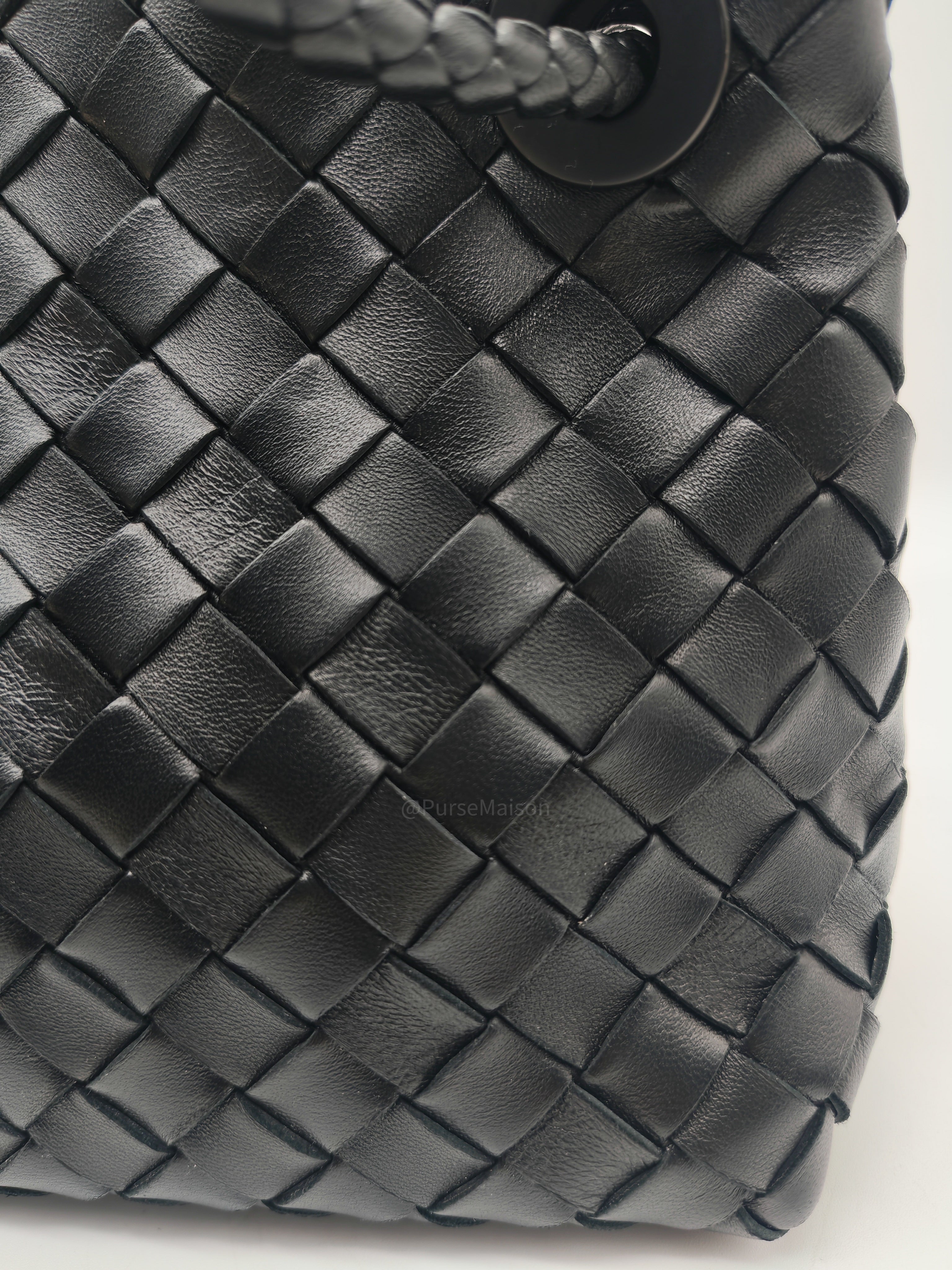 Bottega Veneta Andiamo Small in Black Intrecciato Leather Shoulder Bag