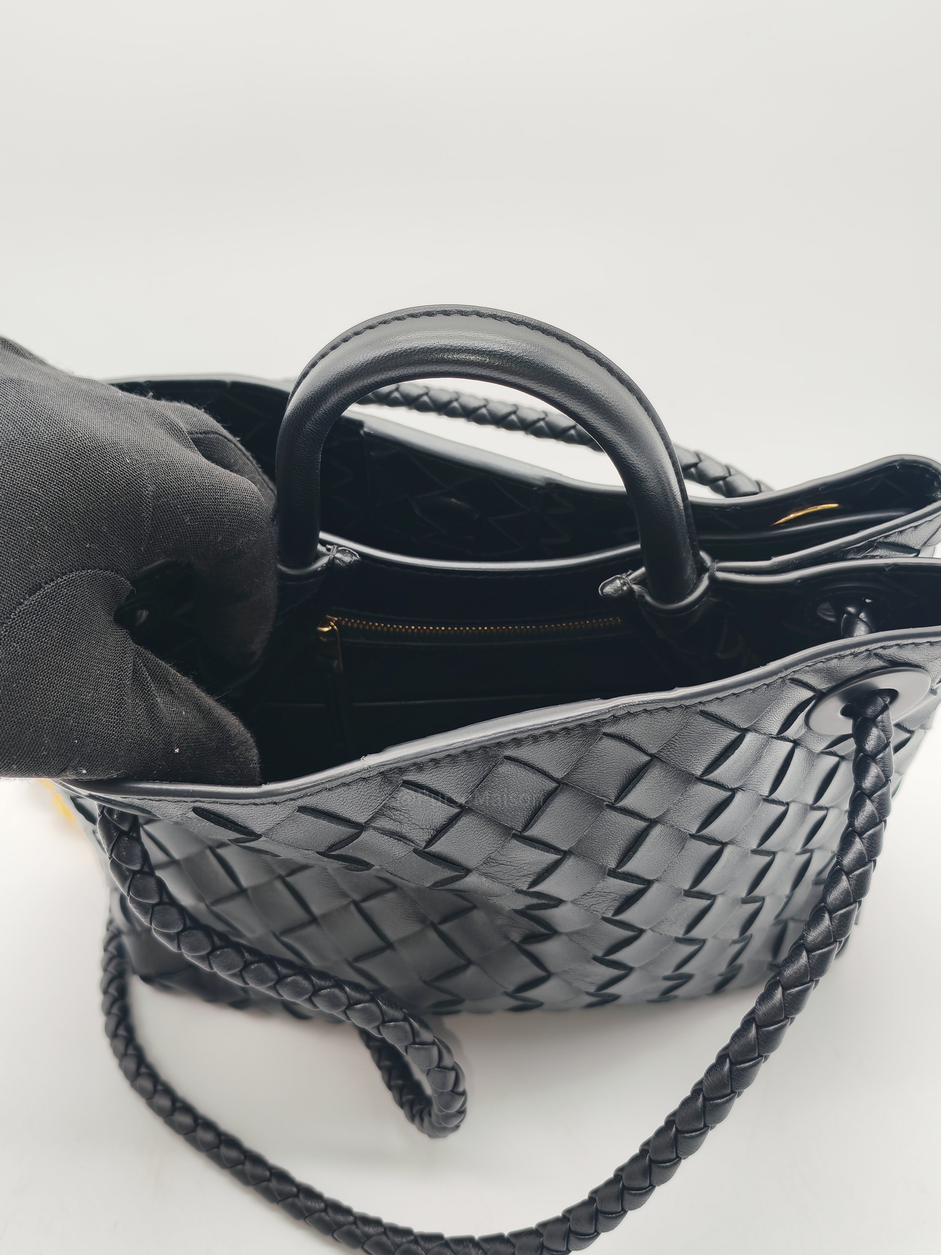 Bottega Veneta Andiamo Small in Black Intrecciato Leather Shoulder Bag