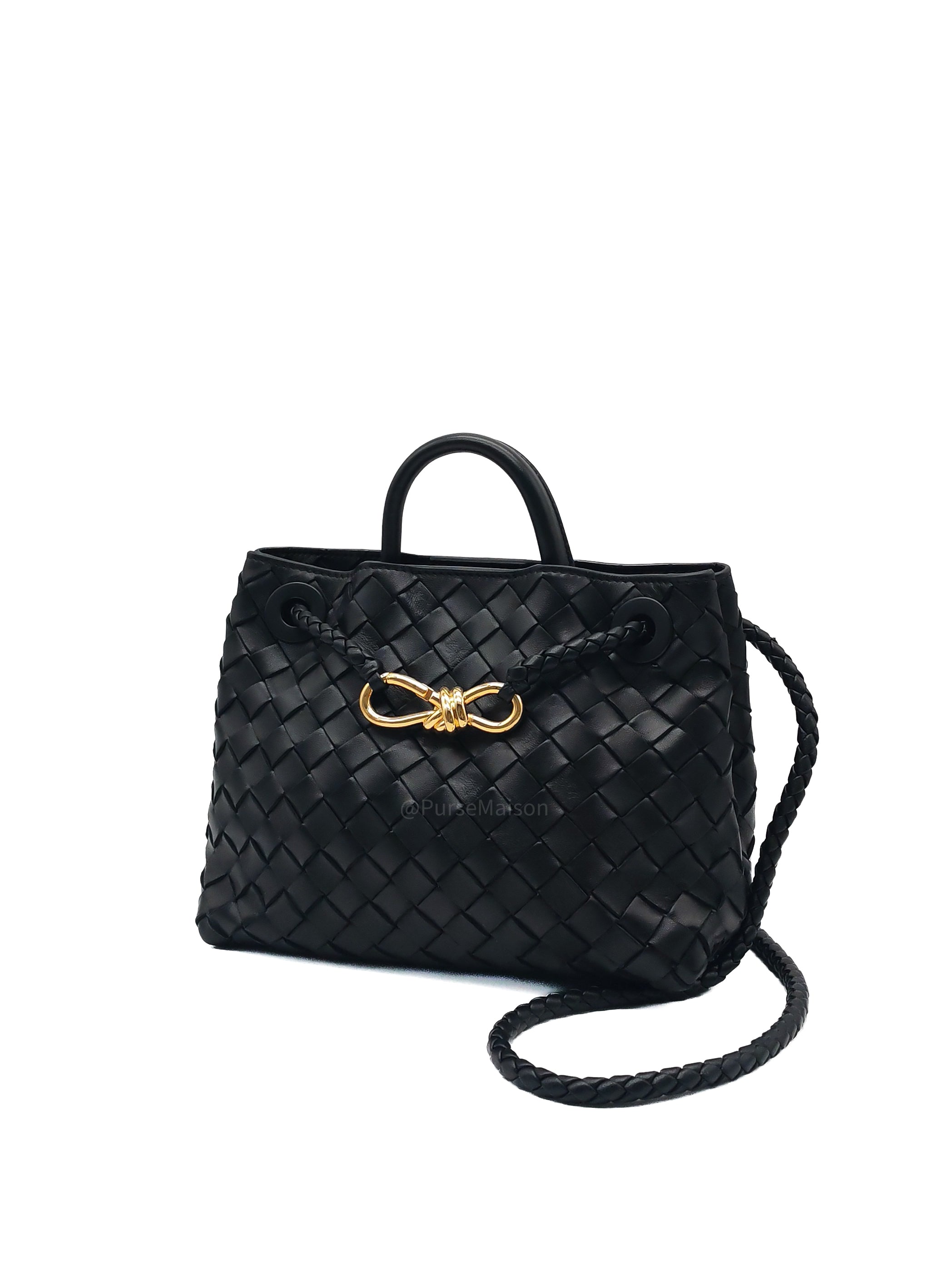 Bottega Veneta Andiamo Small in Black Intrecciato Leather Shoulder Bag