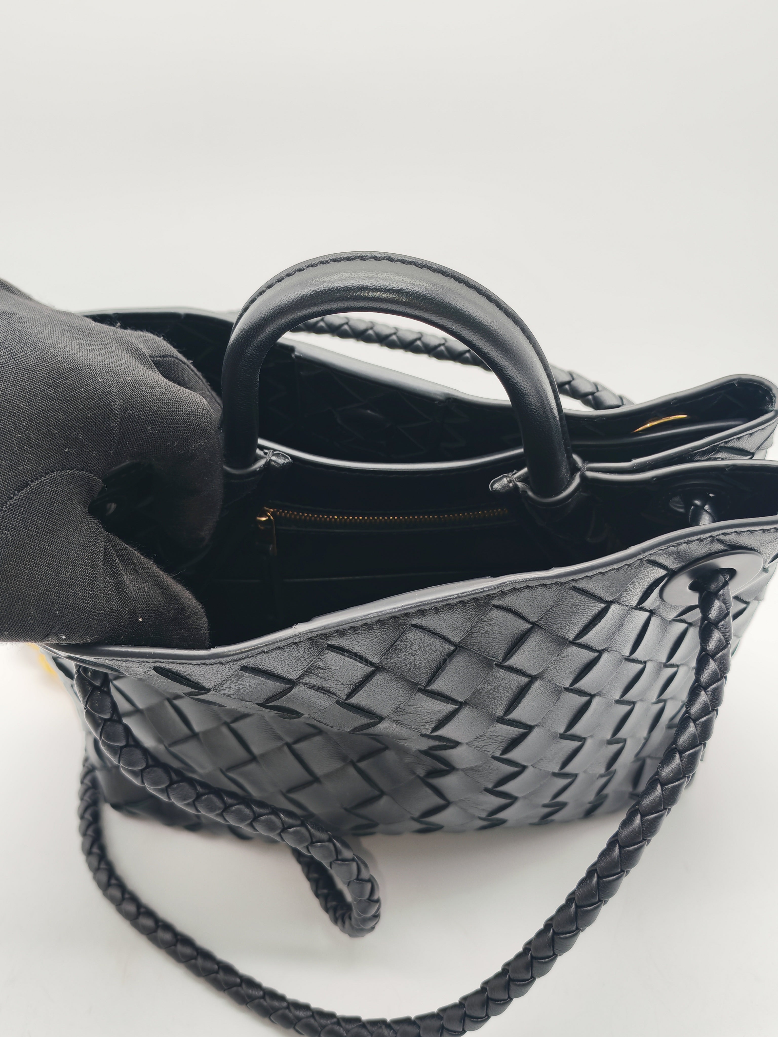 Bottega Veneta Andiamo Small in Black Intrecciato Leather Shoulder Bag