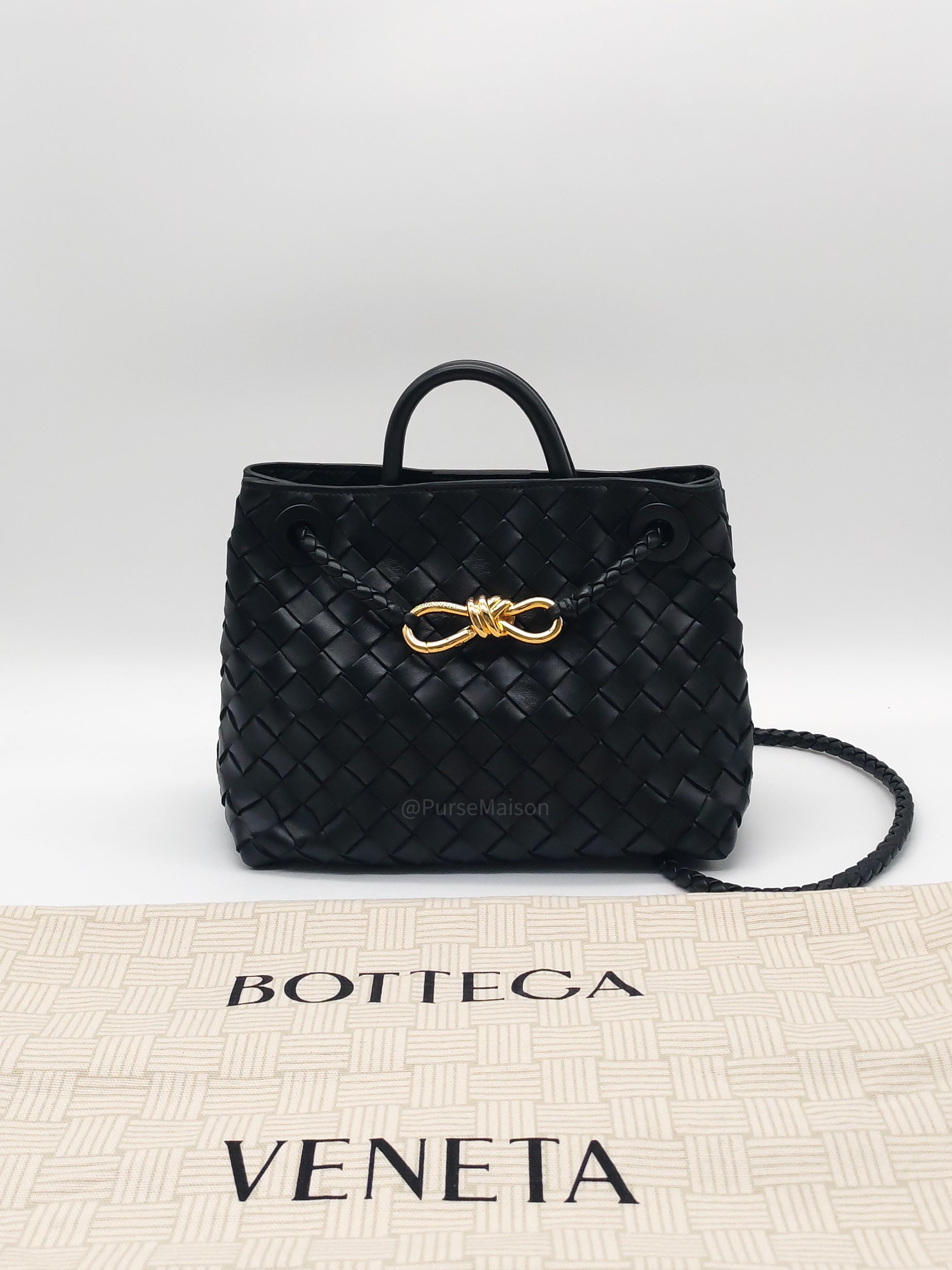 Bottega Veneta Andiamo Small in Black Intrecciato Leather Shoulder Bag