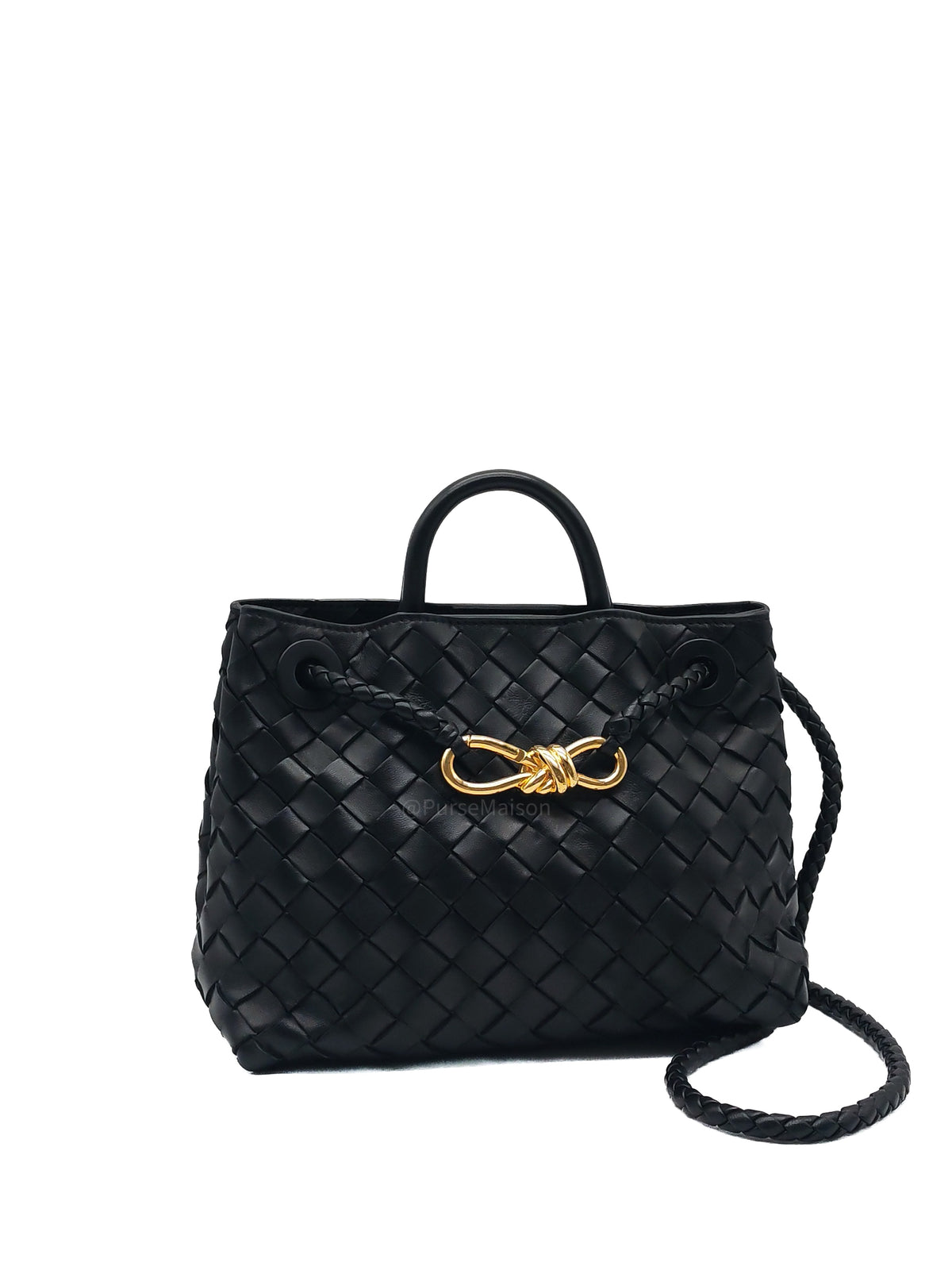 Bottega Veneta Andiamo Small in Black Intrecciato Leather Shoulder Bag