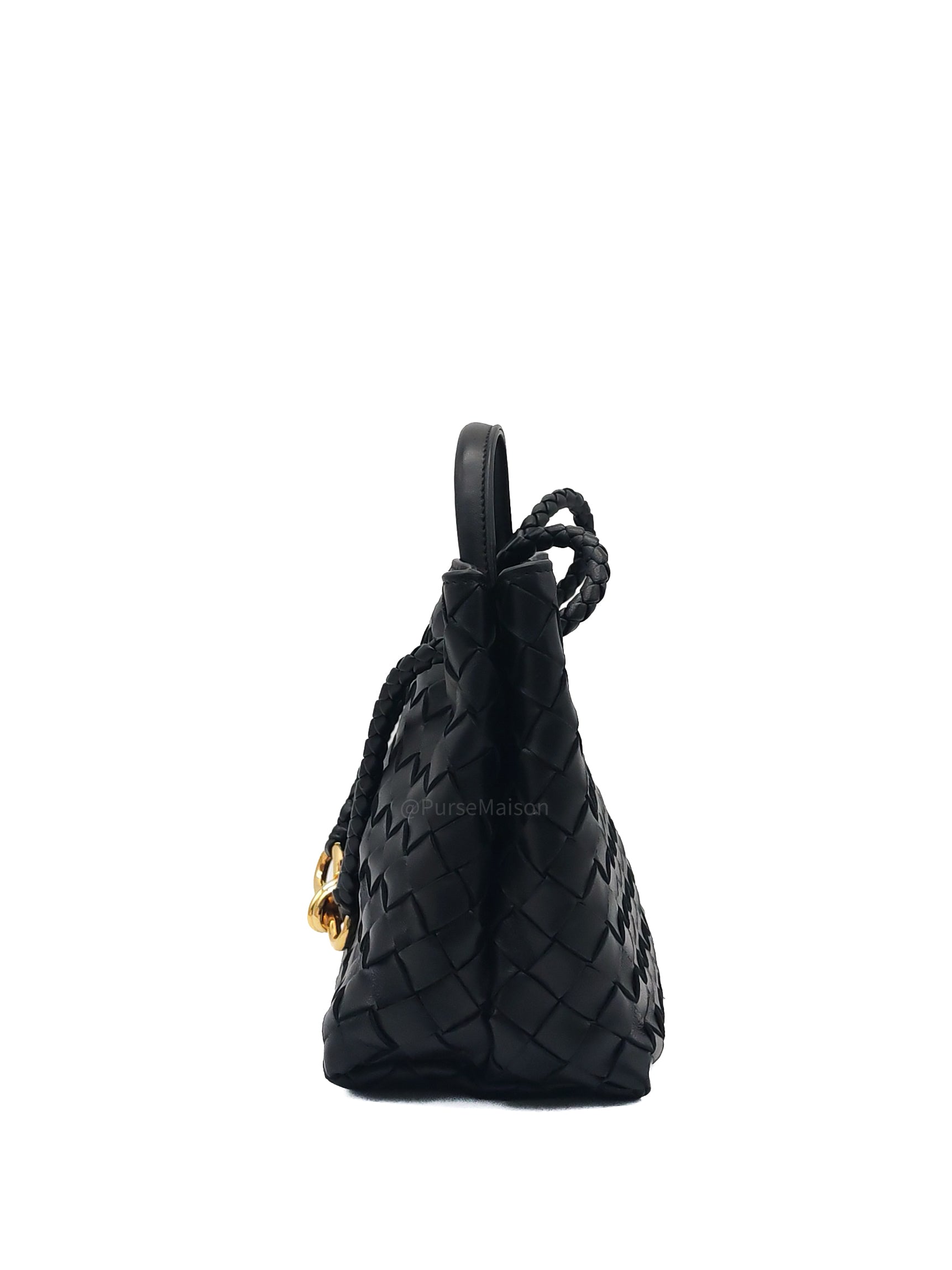 Bottega Veneta Andiamo Small in Black Intrecciato Leather Shoulder Bag