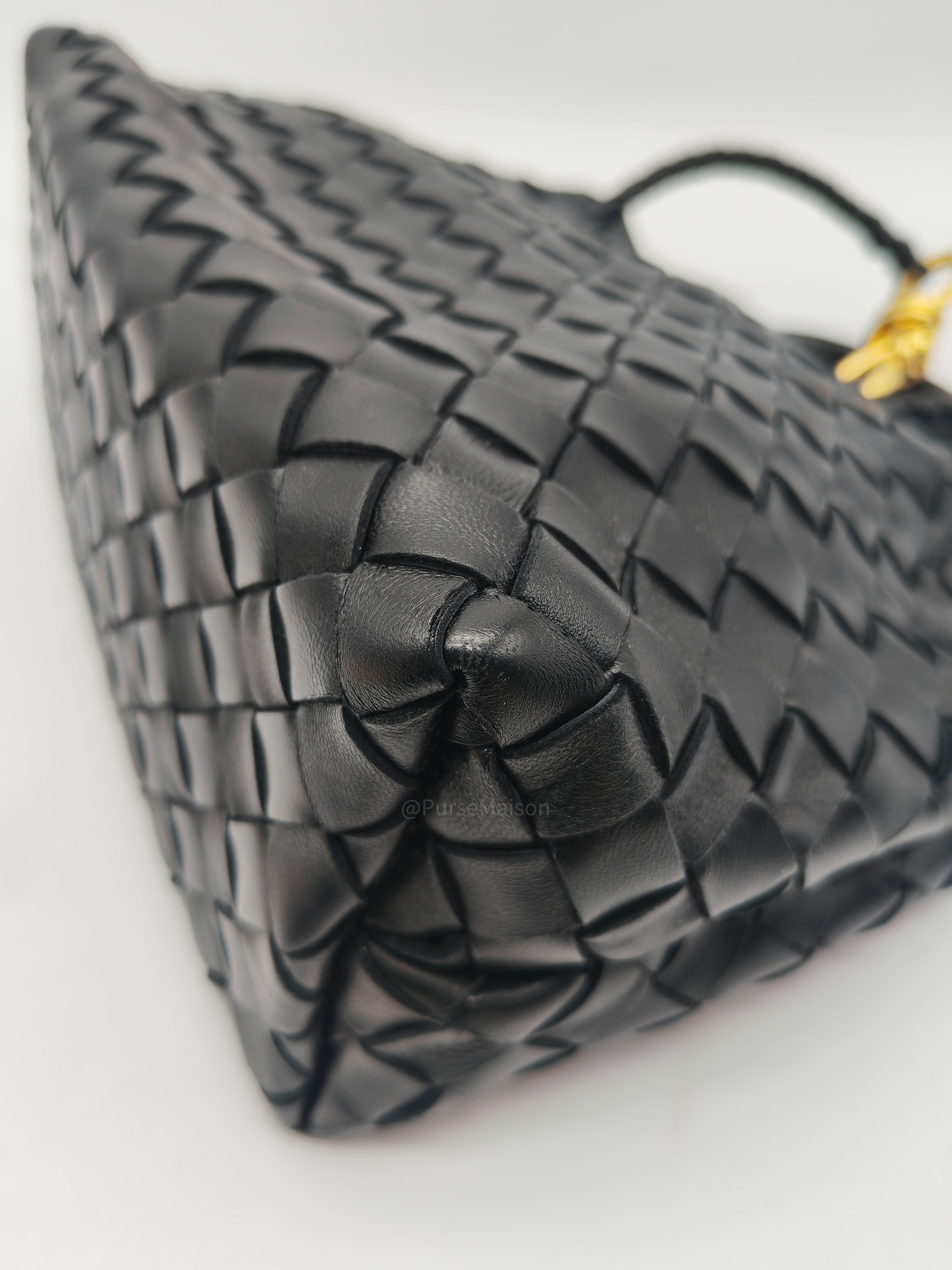 Bottega Veneta Andiamo Small in Black Intrecciato Leather Shoulder Bag