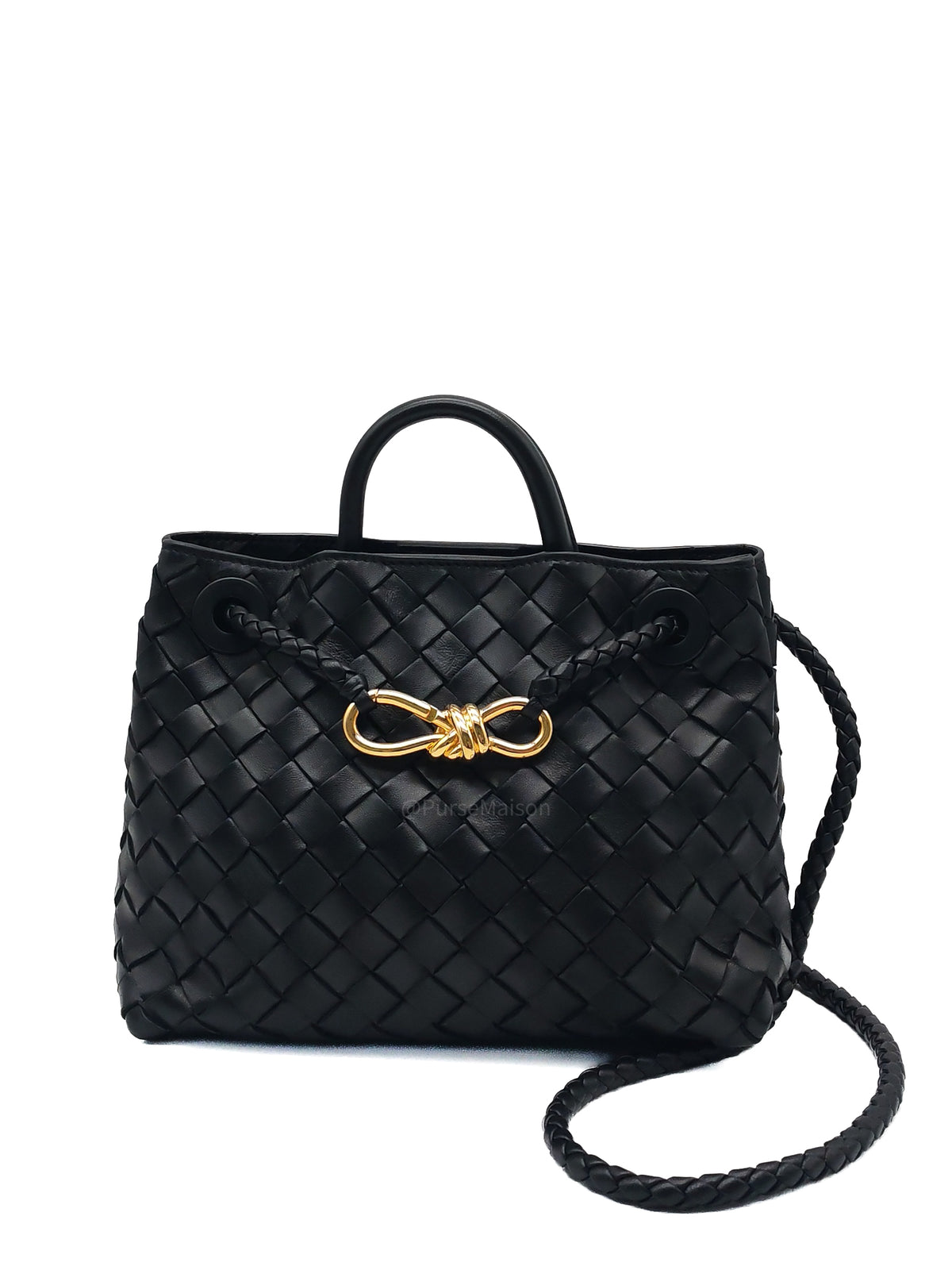 Bottega Veneta Andiamo Small in Black Intrecciato Leather Shoulder Bag
