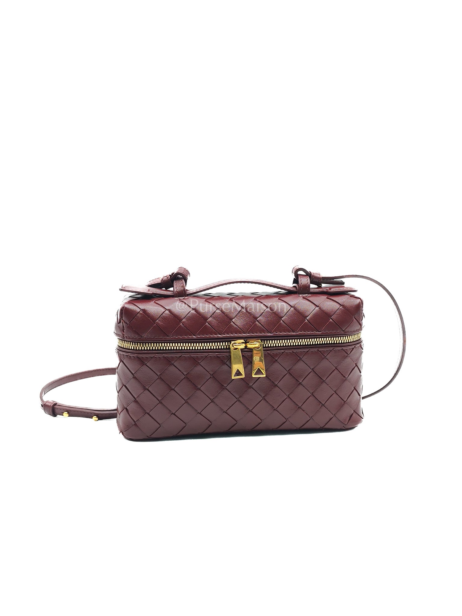Bottega Veneta Bang Bang Interciato Leather Vanity Case in Burgundy