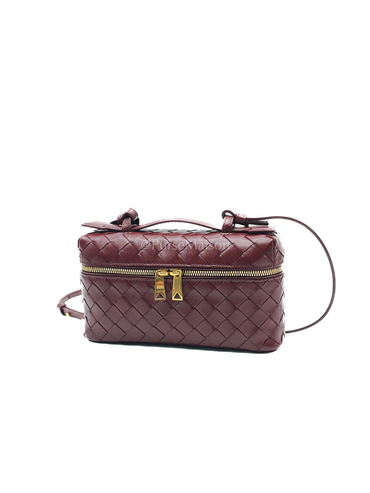 Bottega Veneta Bang Bang Interciato Leather Vanity Case in Burgundy