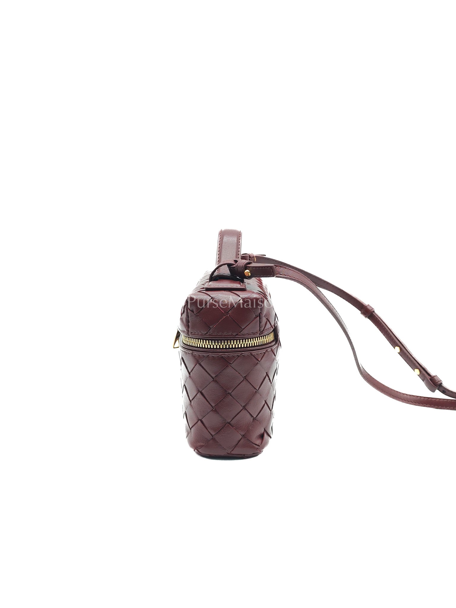 Bottega Veneta Bang Bang Interciato Leather Vanity Case in Burgundy