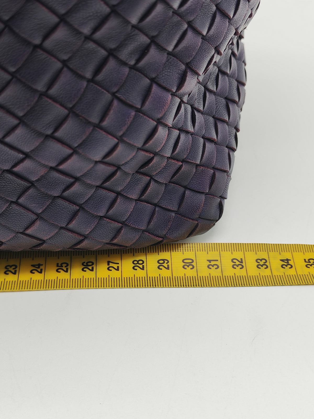 Bottega Veneta Montaigne Satchel Bag in Purple Intrecciato Woven Leather and Aged Gold Hardware