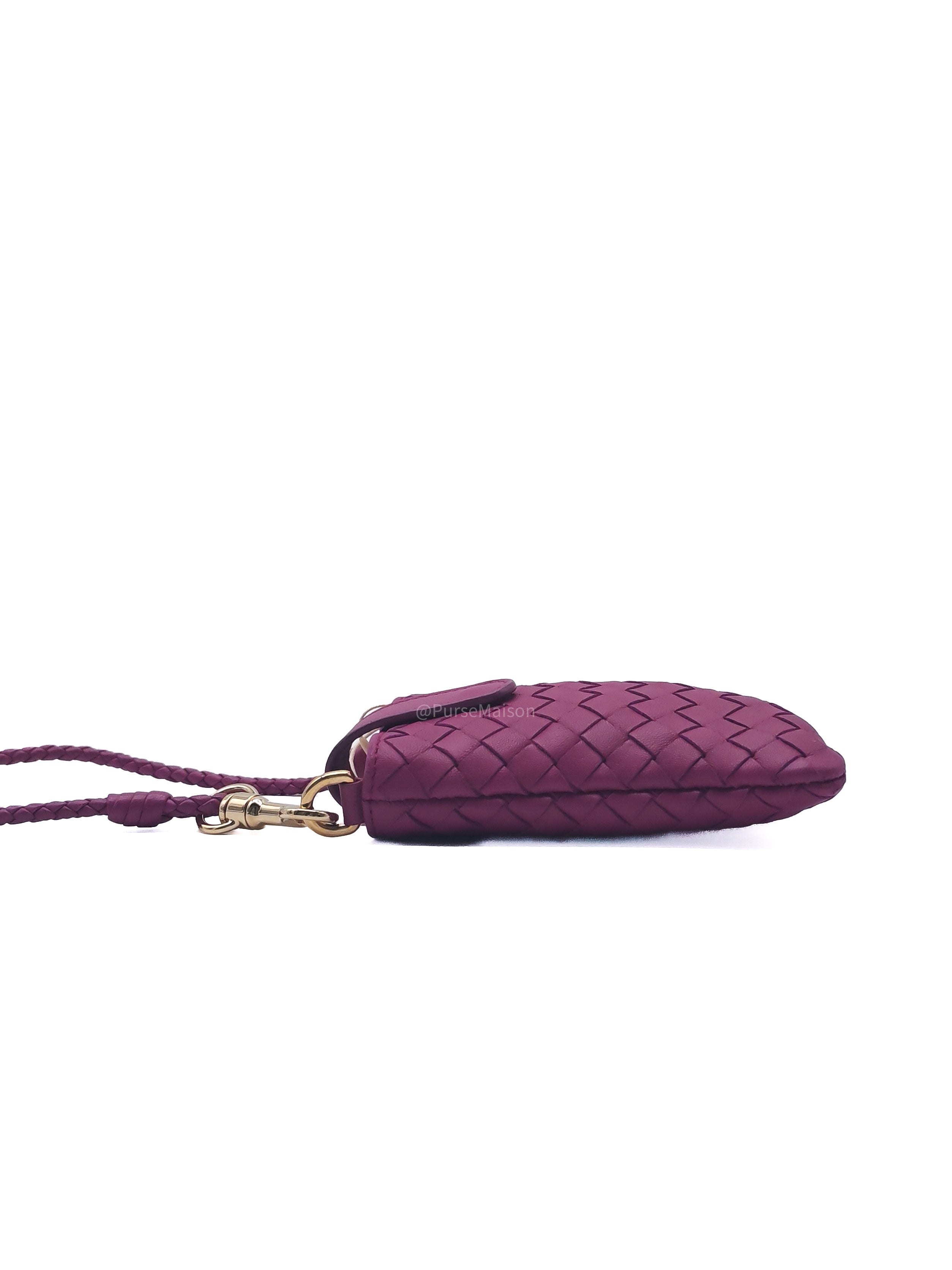 Bottega Veneta Pouch Card Holder in Vibrant Violet Intrecciato Nappa Woven Leather