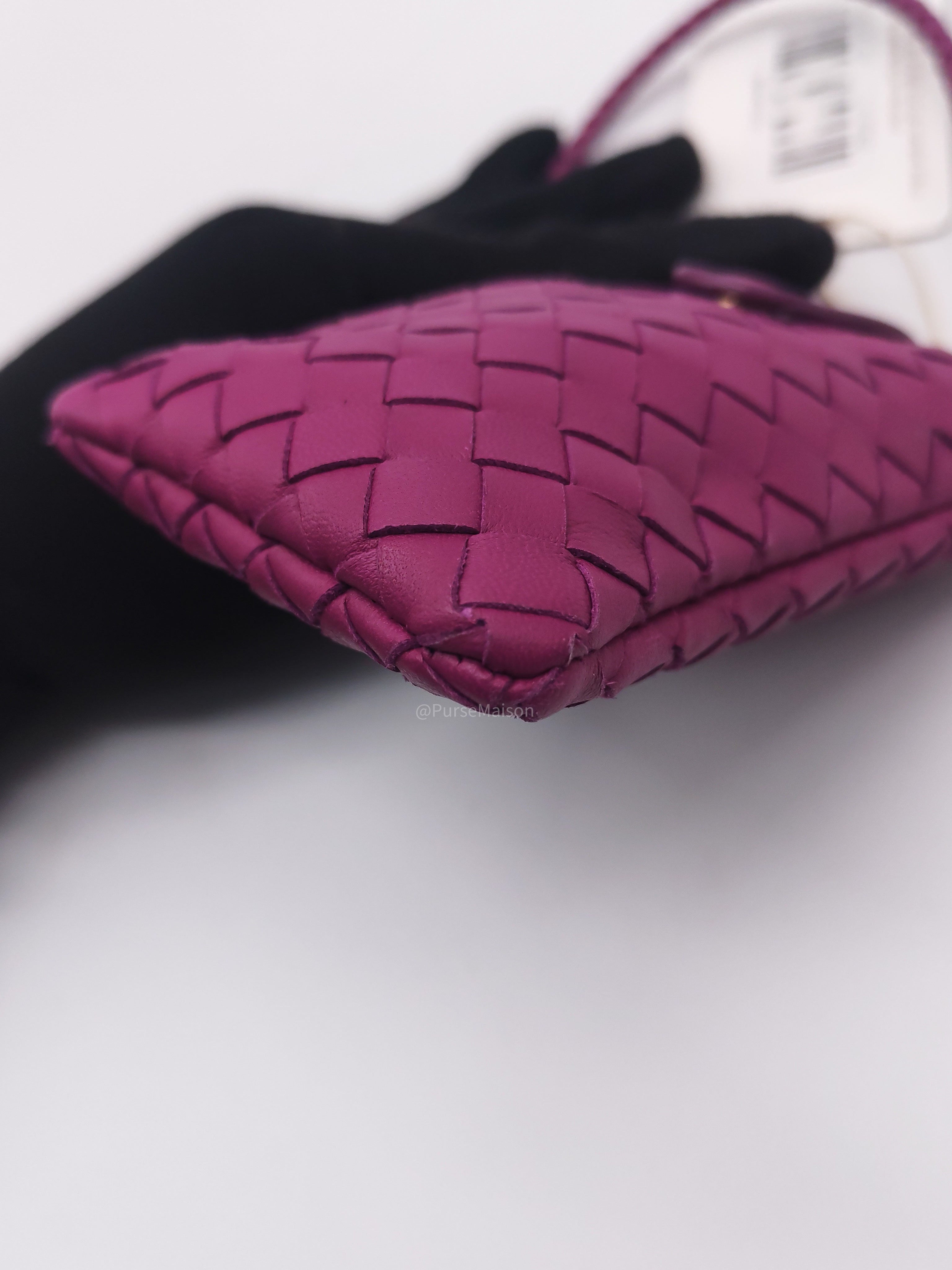 Bottega Veneta Pouch Card Holder in Vibrant Violet Intrecciato Nappa Woven Leather
