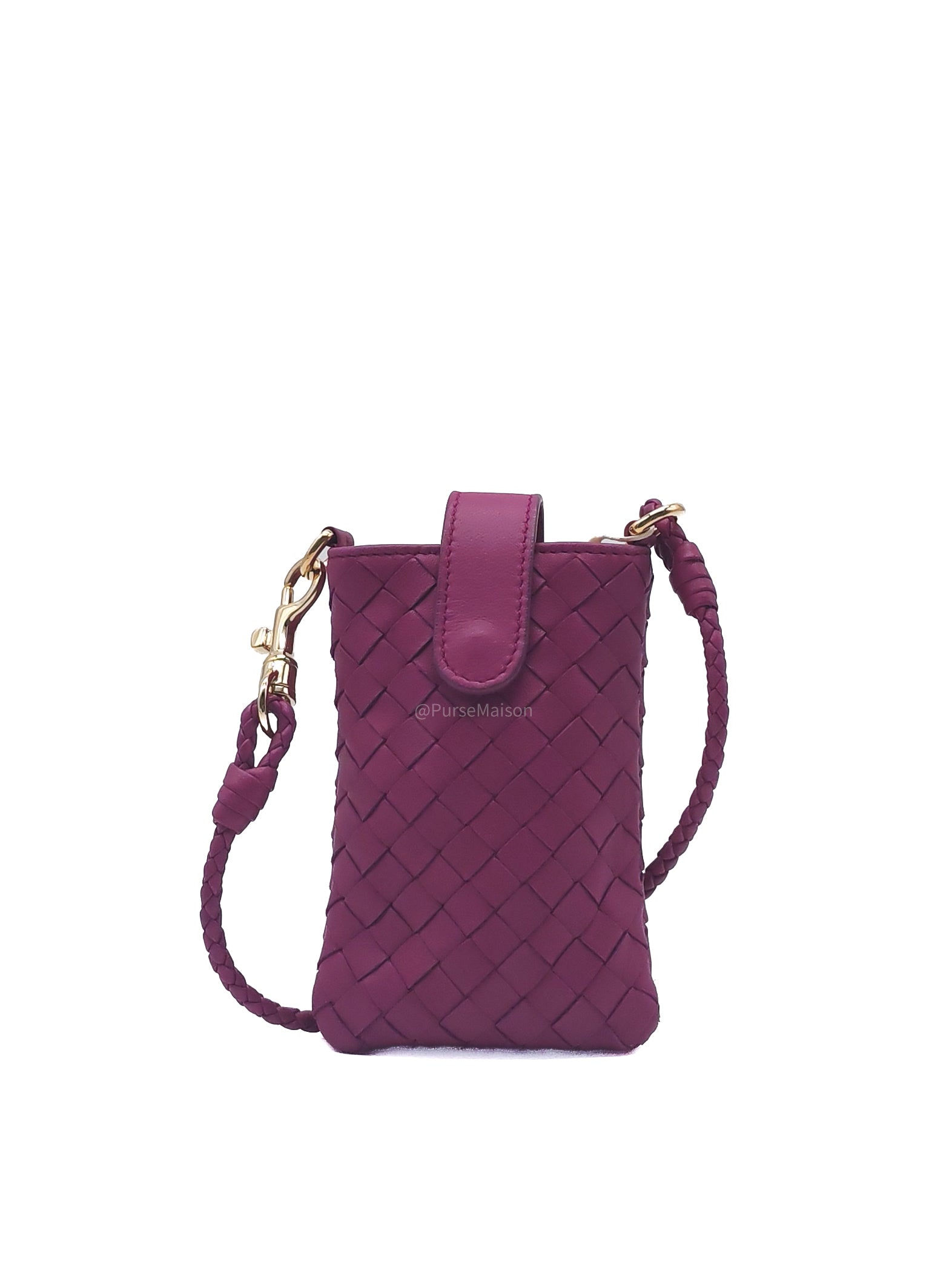 Bottega Veneta Pouch Card Holder in Vibrant Violet Intrecciato Nappa Woven Leather