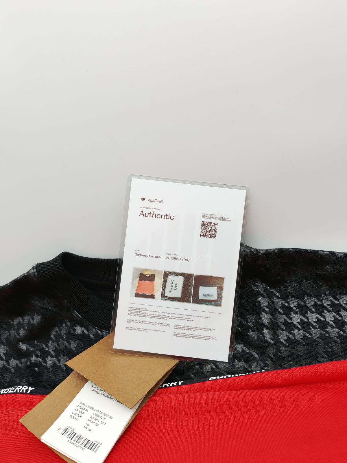 Burberry Houndstooth Logo Sweatshirt in Red and Black Colorway