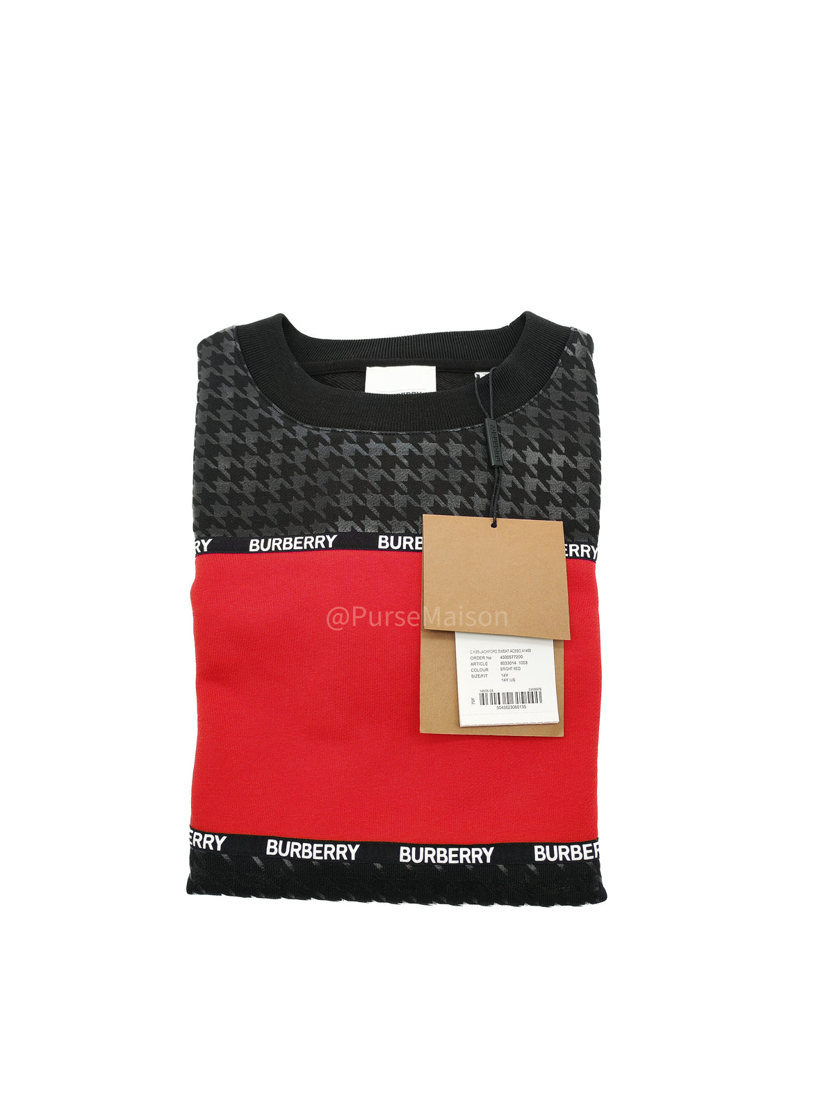 Burberry Houndstooth Logo Sweatshirt in Red and Black Colorway