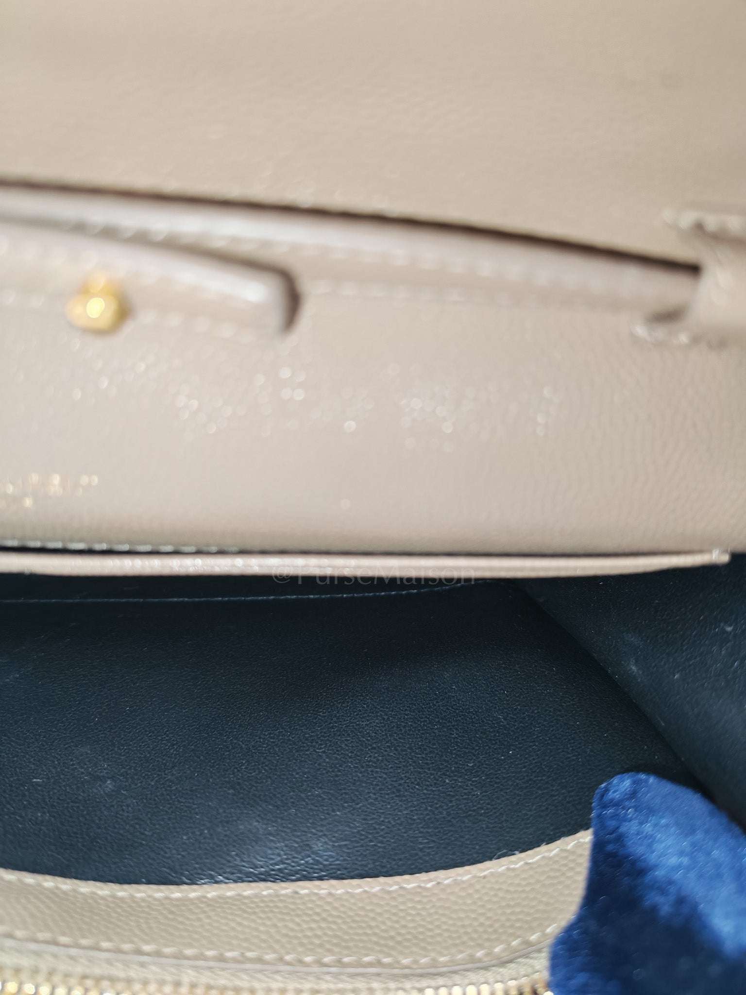 Cassandre Wallet on Chain in Taupe Chevron Quilted Grain De Poudre Calfskin Leather & Gold Hardware