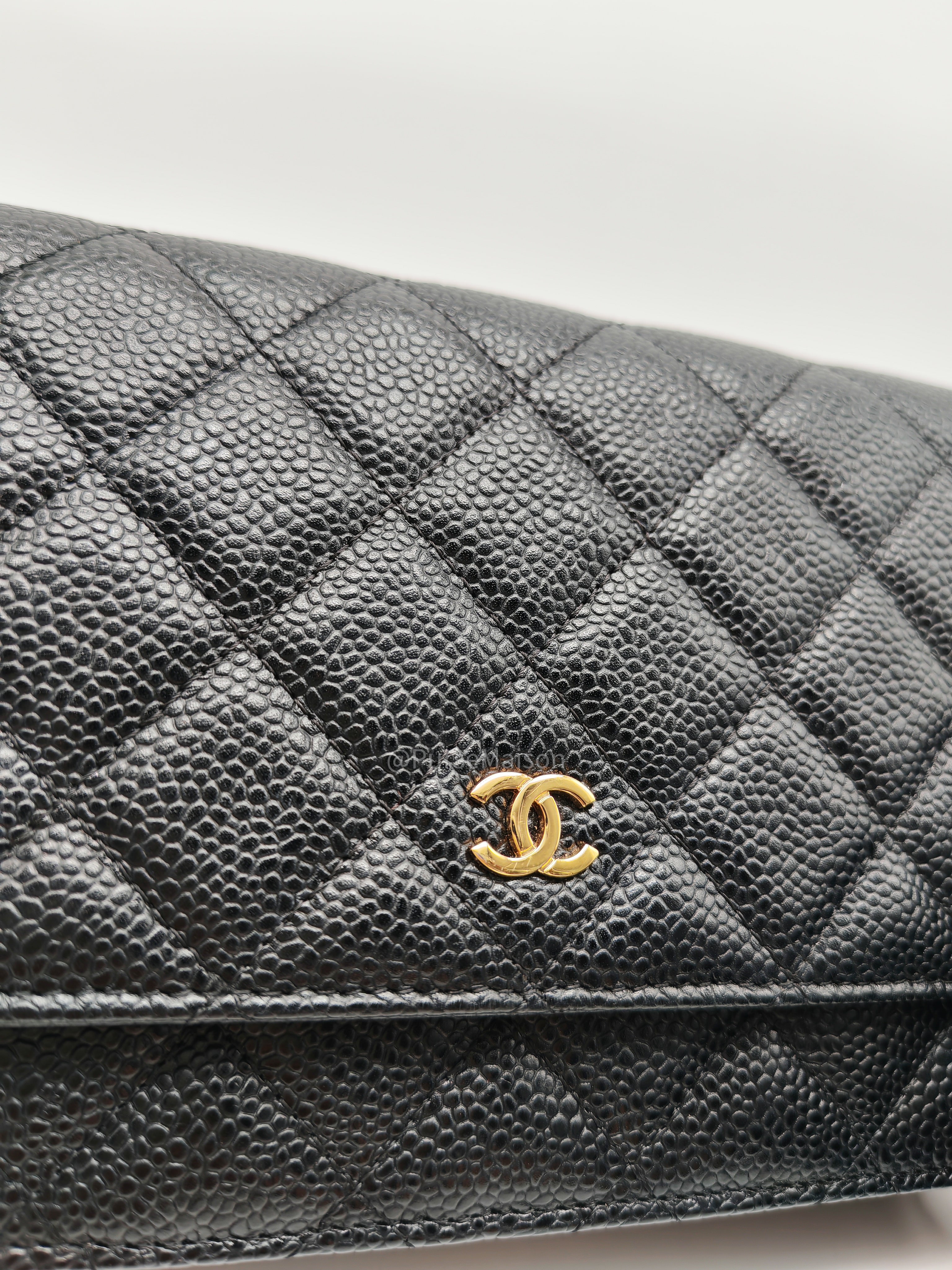 Chanel Classic Wallet on Chain in Black Quilted Caviar Leather and Gold Hardware Series 28