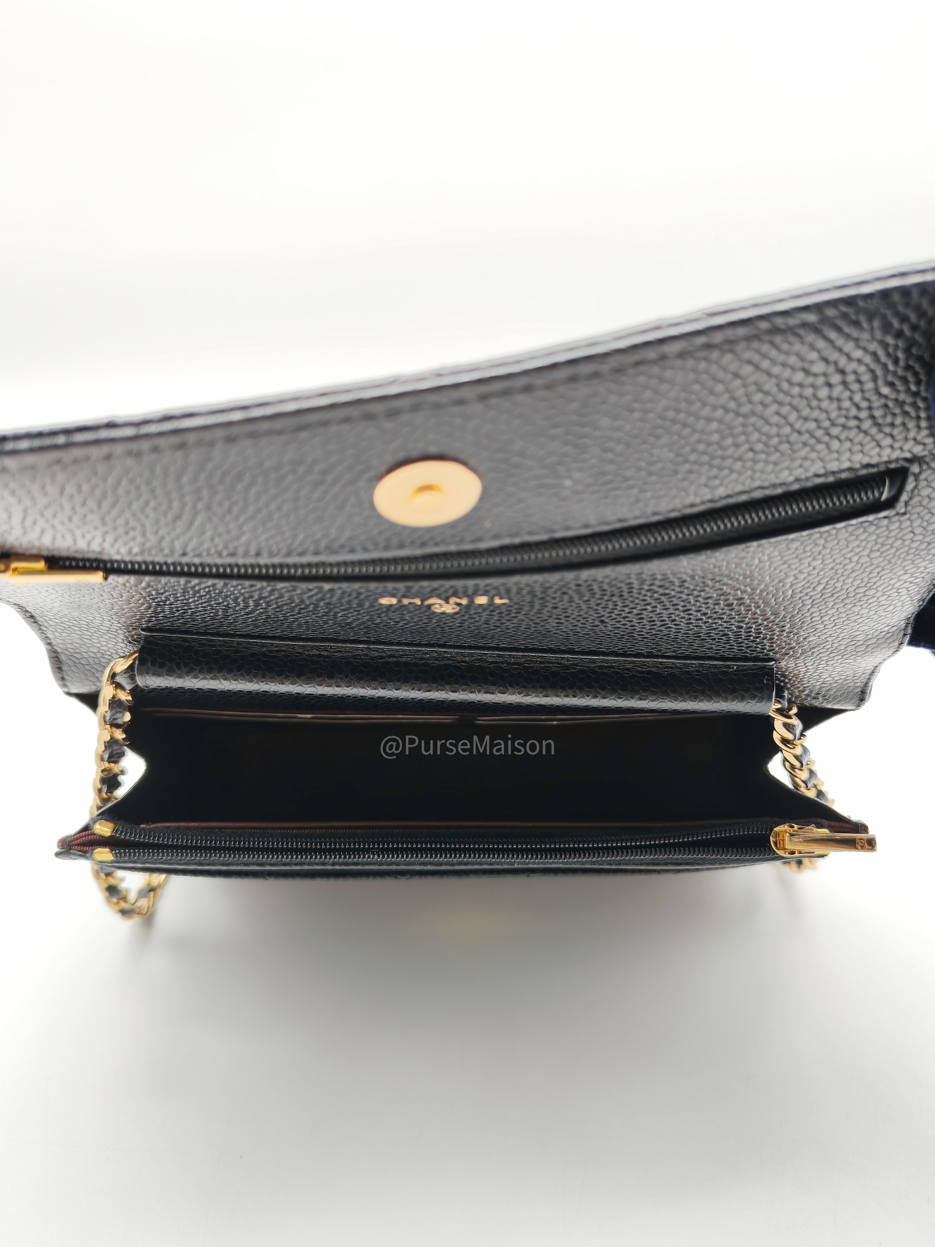 Chanel Classic Wallet on Chain in Black Quilted Caviar Leather and Gold Hardware Series 28