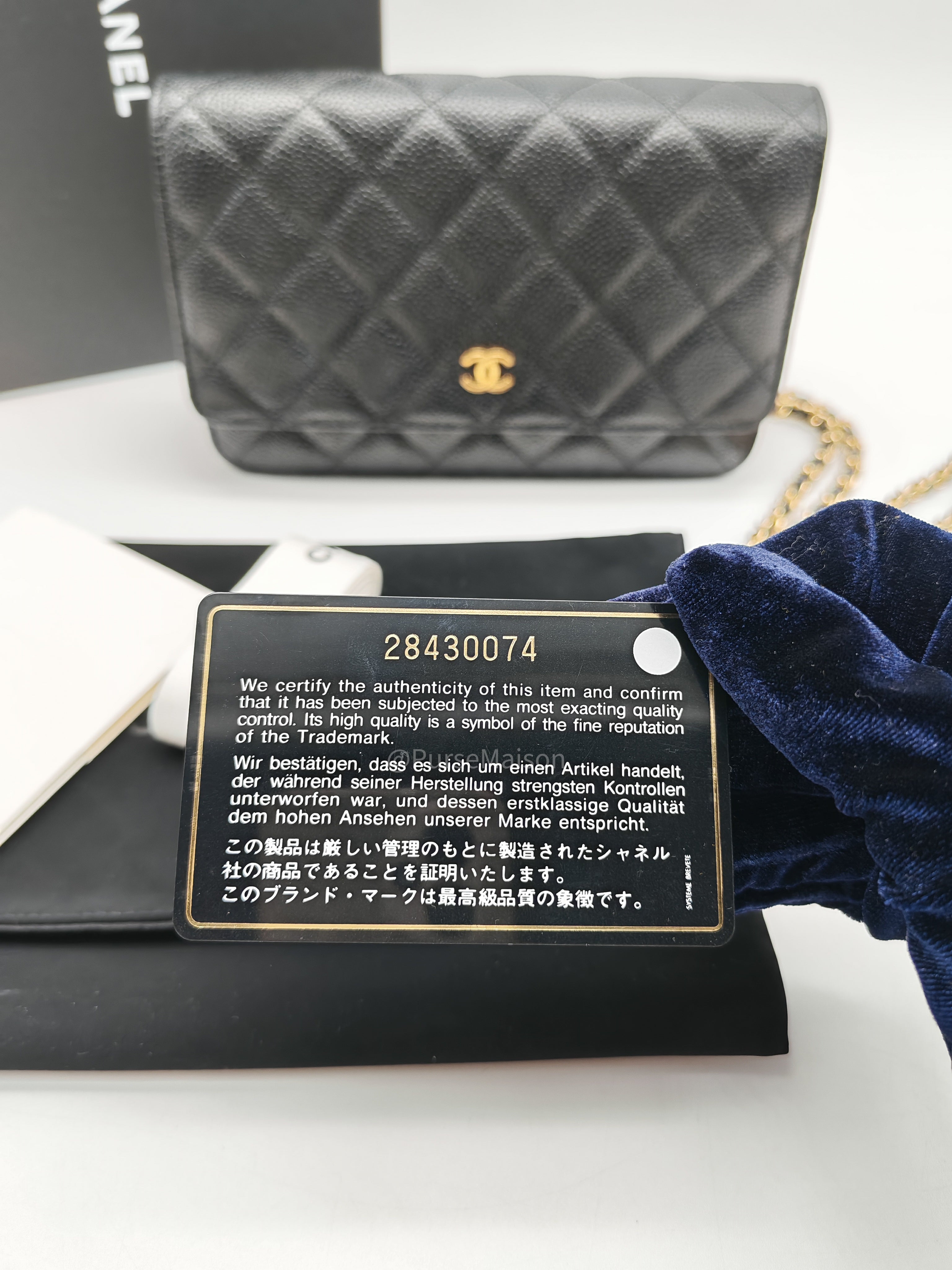 Chanel Classic Wallet on Chain in Black Quilted Caviar Leather and Gold Hardware Series 28
