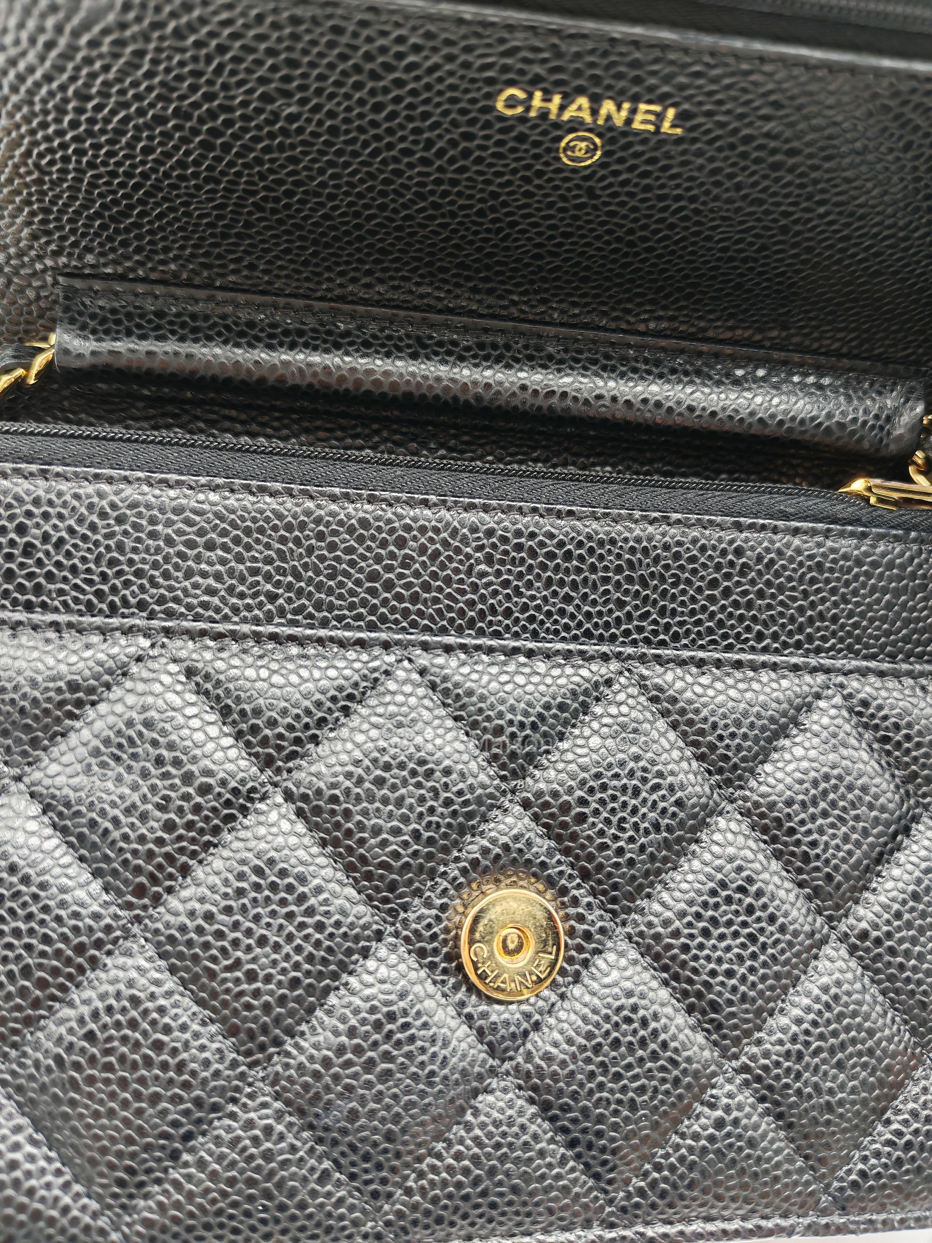 Chanel Classic Wallet on Chain in Black Quilted Caviar Leather and Gold Hardware Series 29