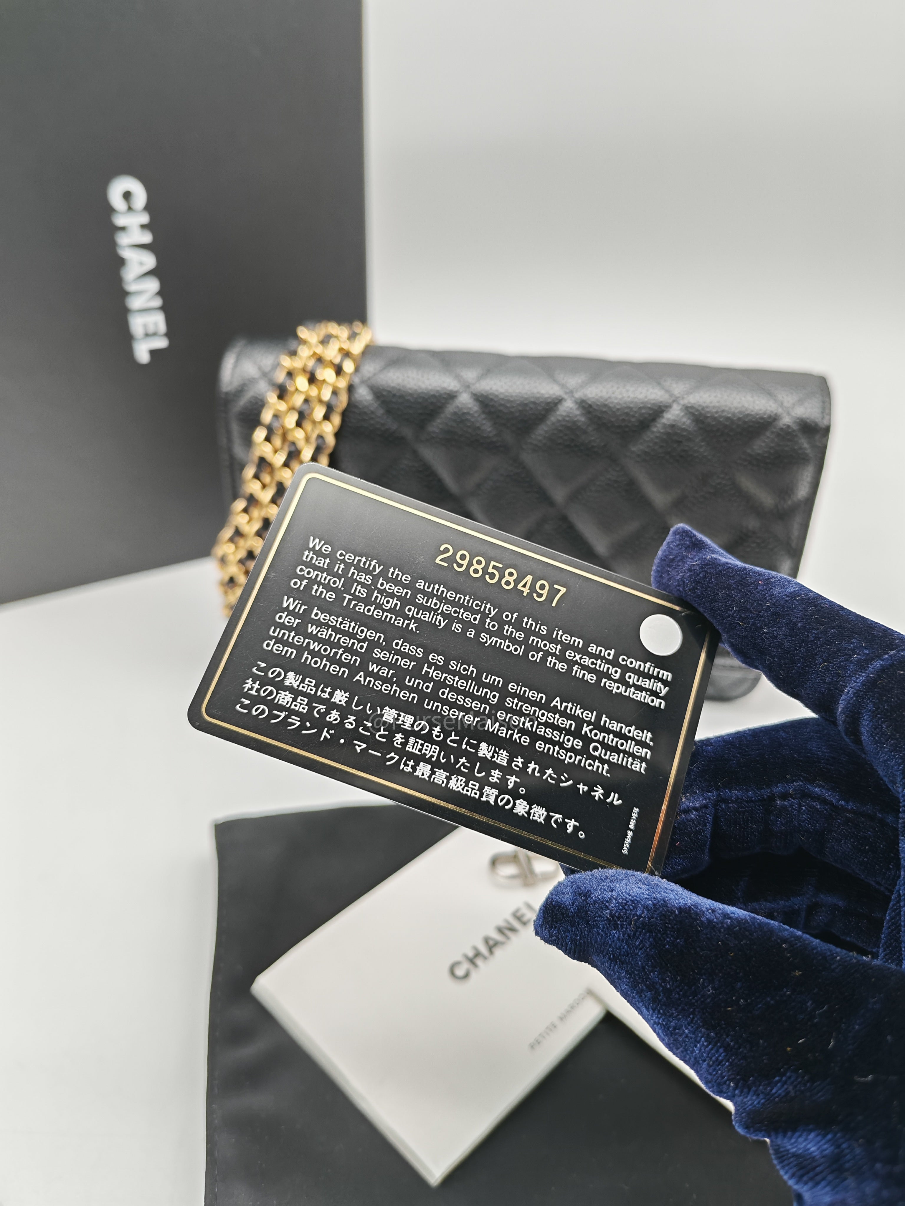 Chanel Classic Wallet on Chain in Black Quilted Caviar Leather and Gold Hardware Series 29