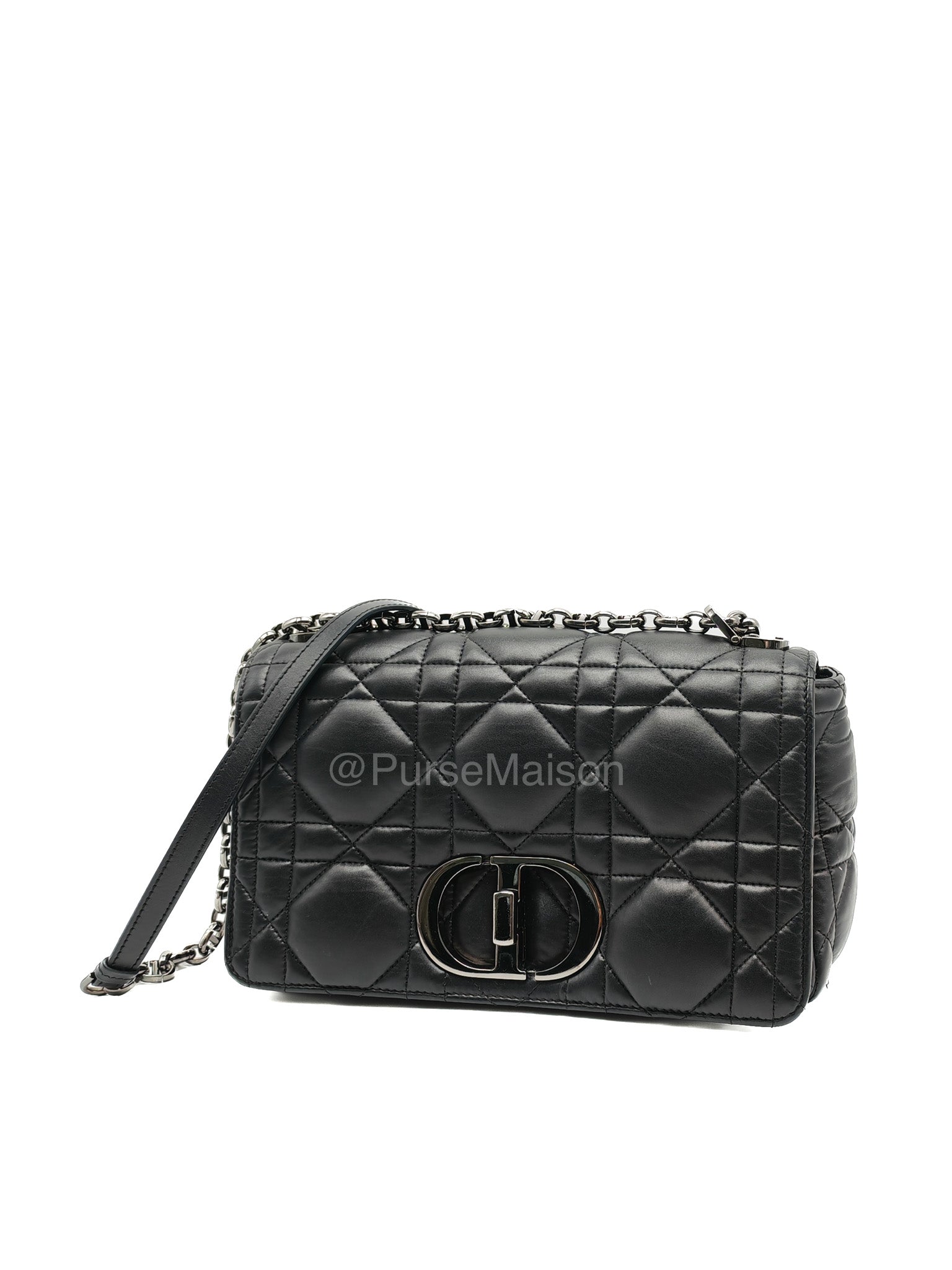 Dior Caro Medium in Black Lambskin Leather Chain Shoulder Bag