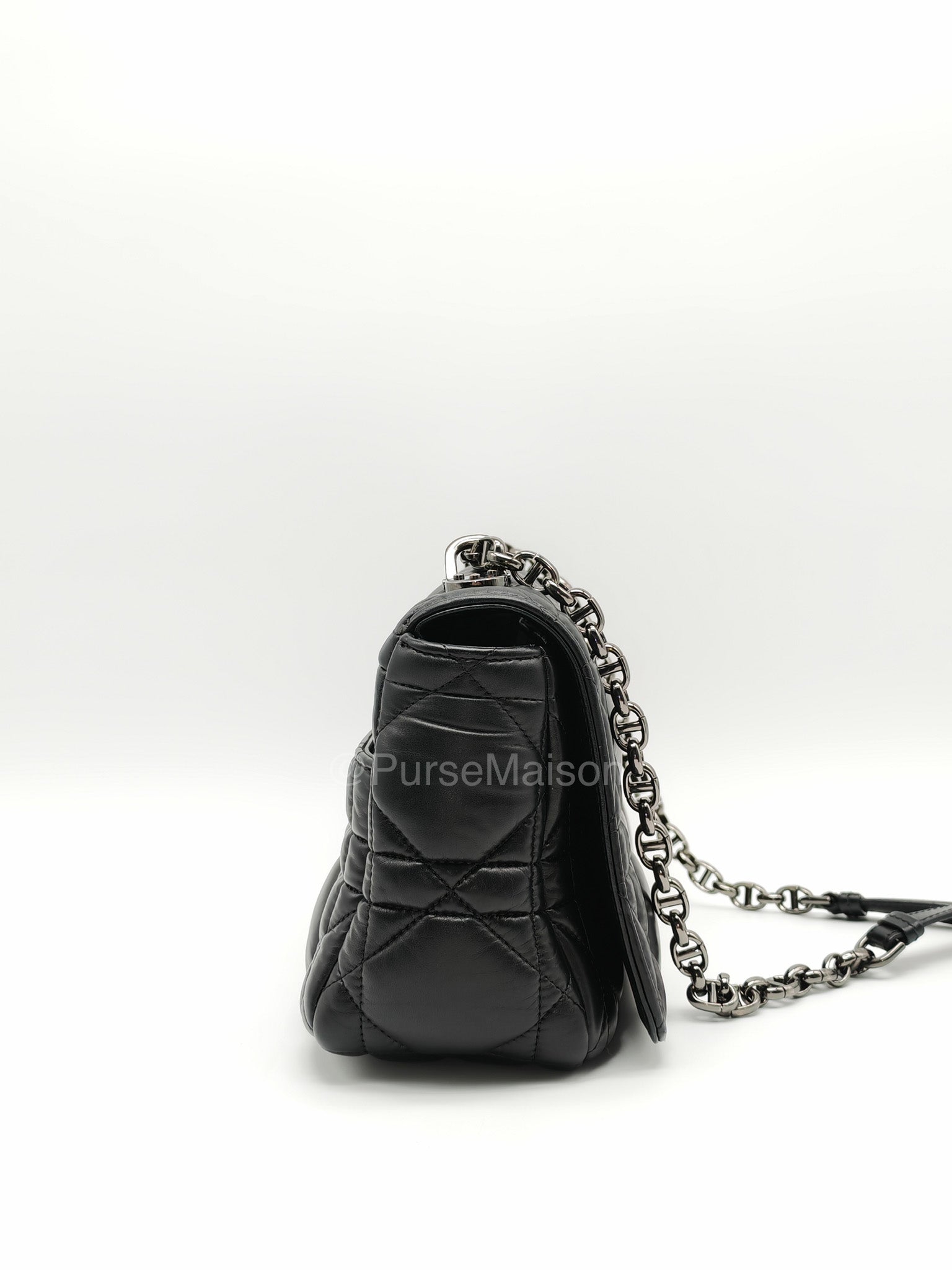 Dior Caro Medium in Black Lambskin Leather Chain Shoulder Bag