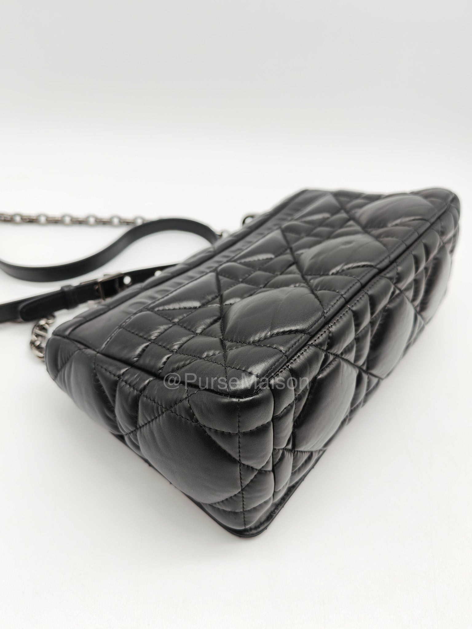 Dior Caro Medium in Black Lambskin Leather Chain Shoulder Bag