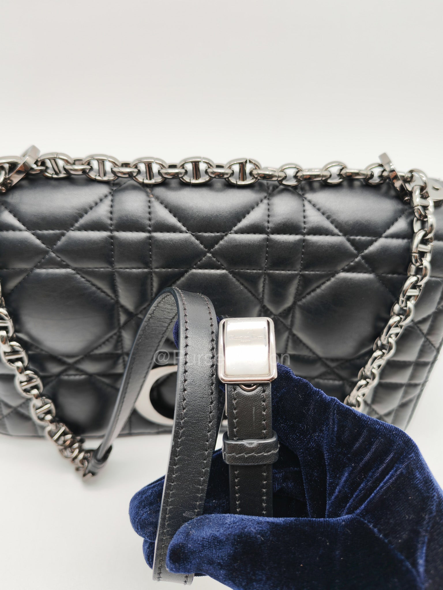 Dior Caro Medium in Black Lambskin Leather Chain Shoulder Bag