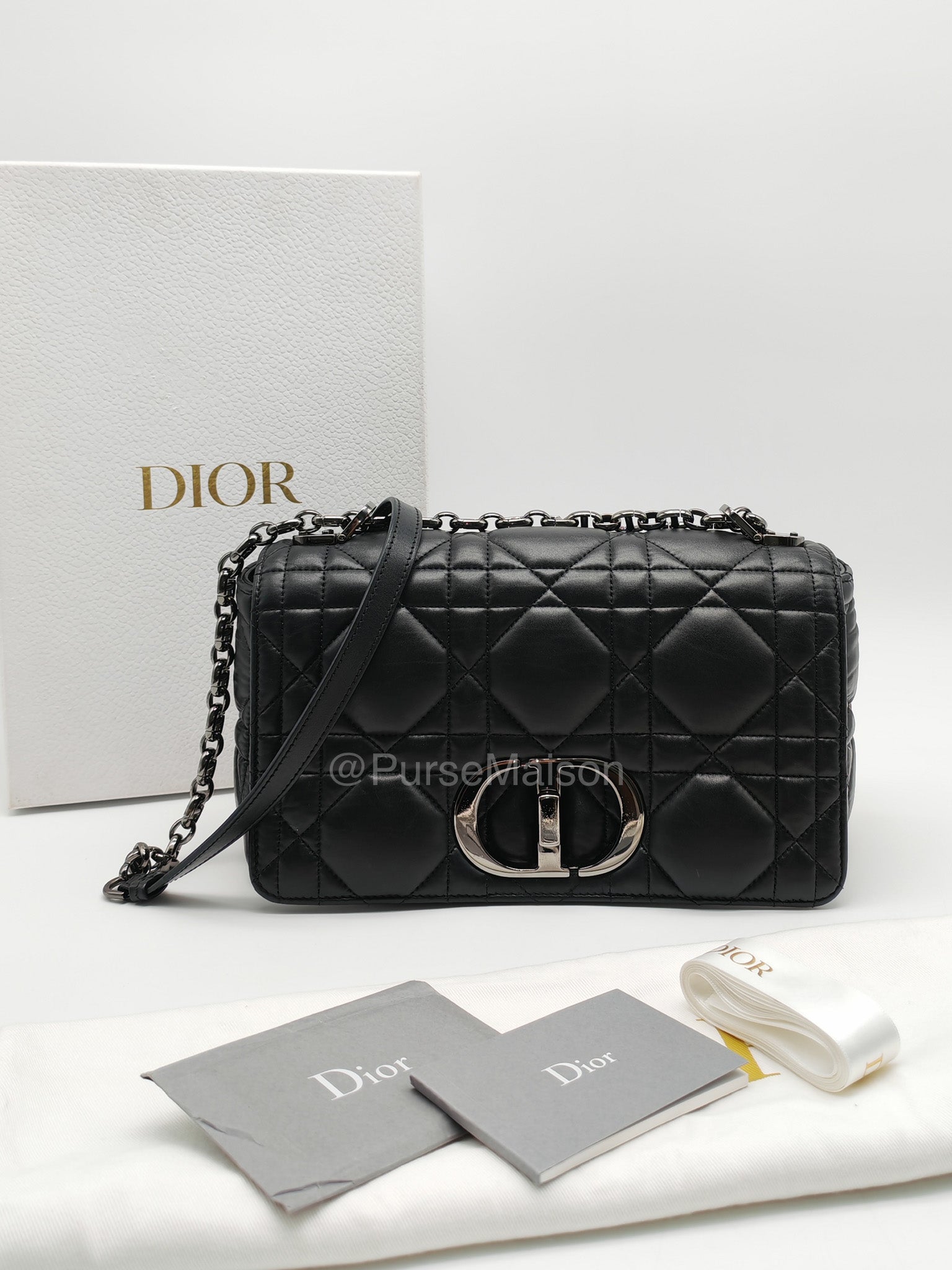 Dior Caro Medium in Black Lambskin Leather Chain Shoulder Bag