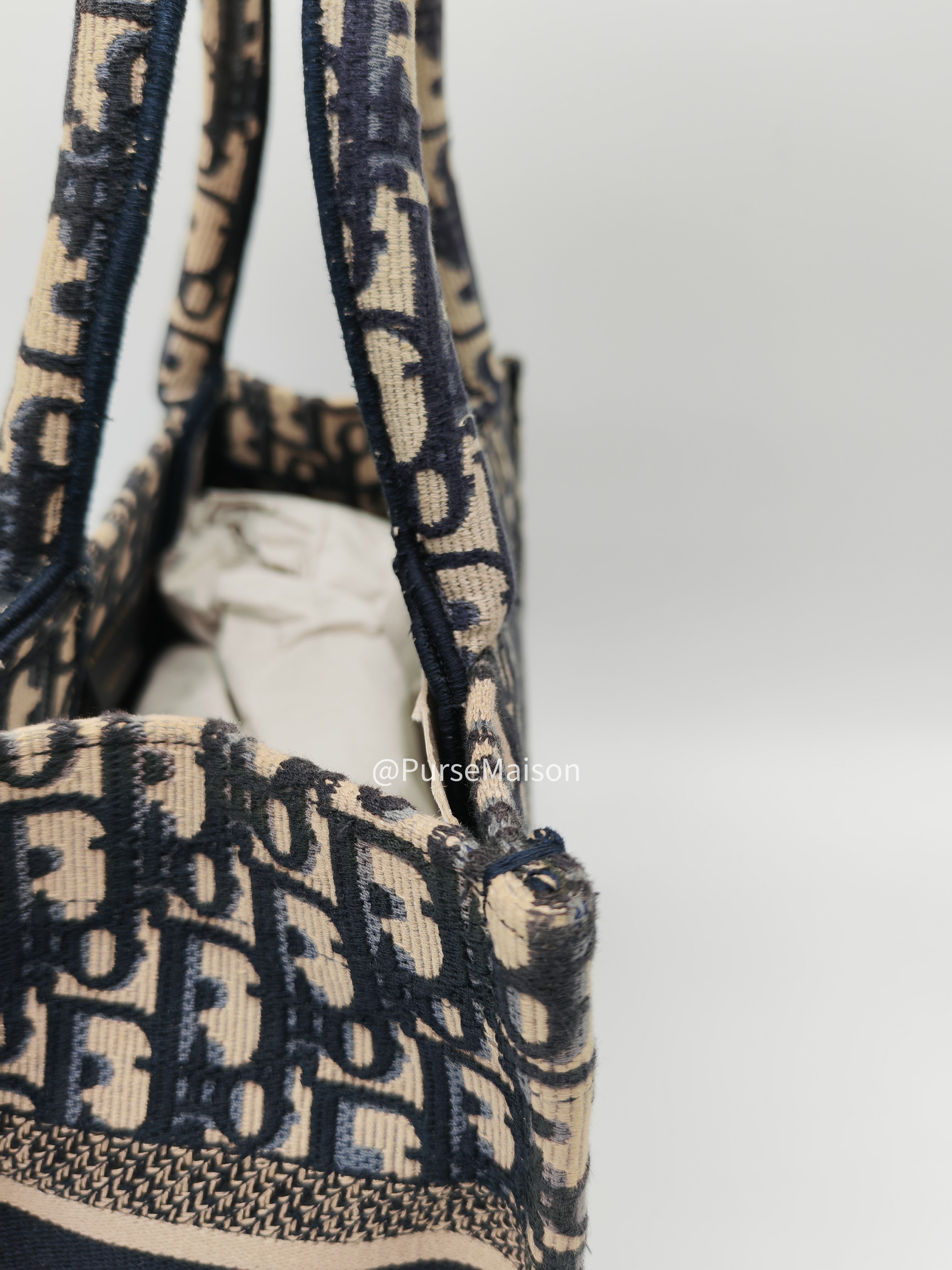 Christian Dior Book Tote Bag Small in Blue Oblique Embroidered Canvas