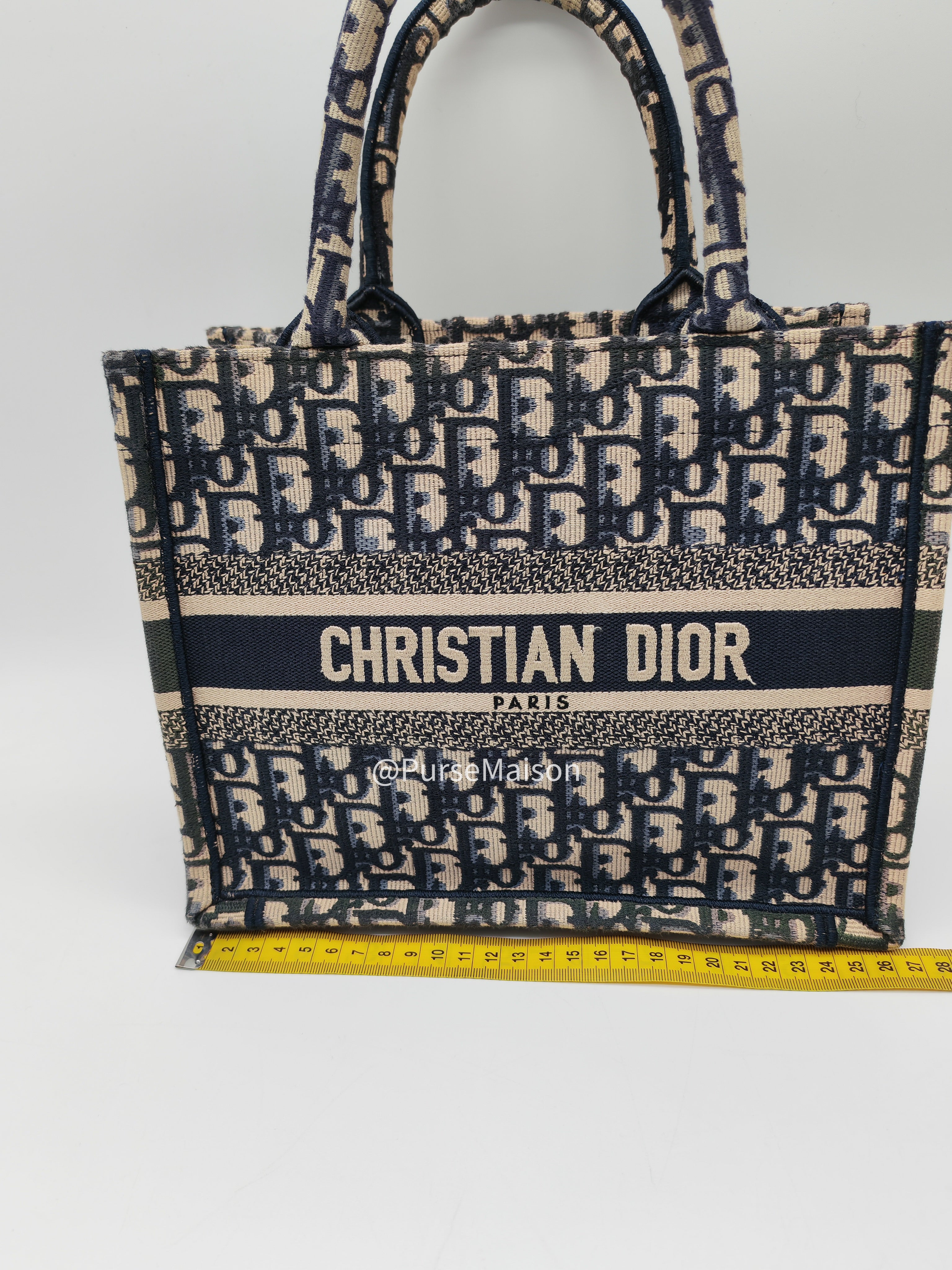 Christian Dior Book Tote Bag Small in Blue Oblique Embroidered Canvas