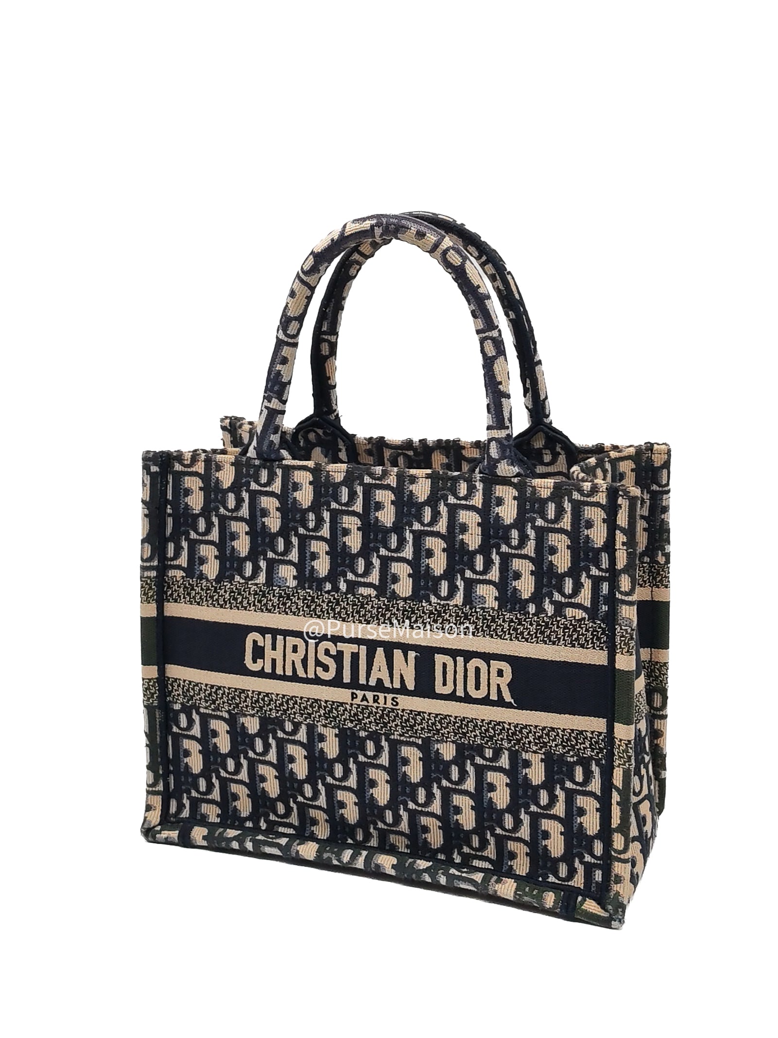 Christian Dior Book Tote Bag Small in Blue Oblique Embroidered Canvas