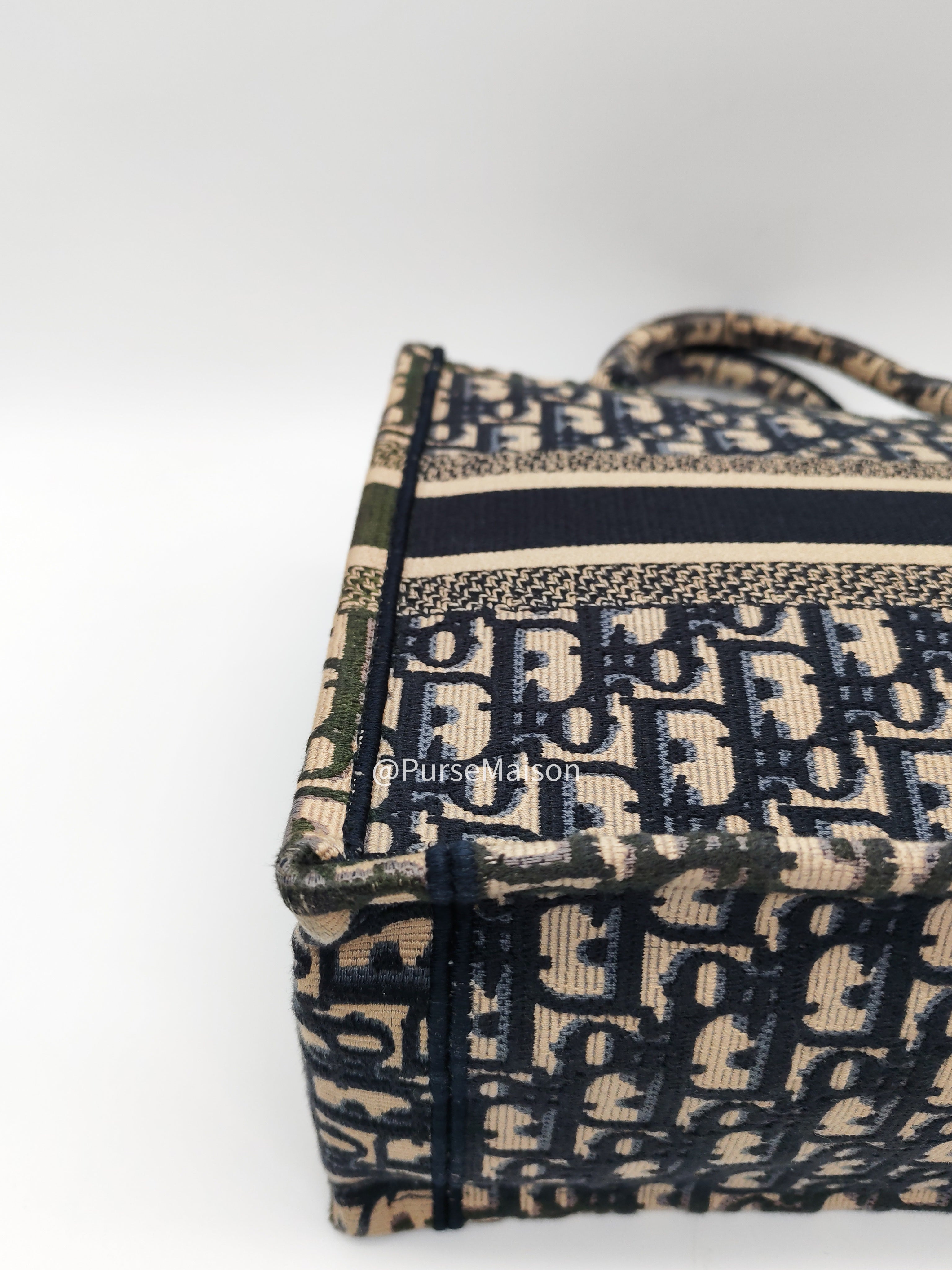Christian Dior Book Tote Bag Small in Blue Oblique Embroidered Canvas