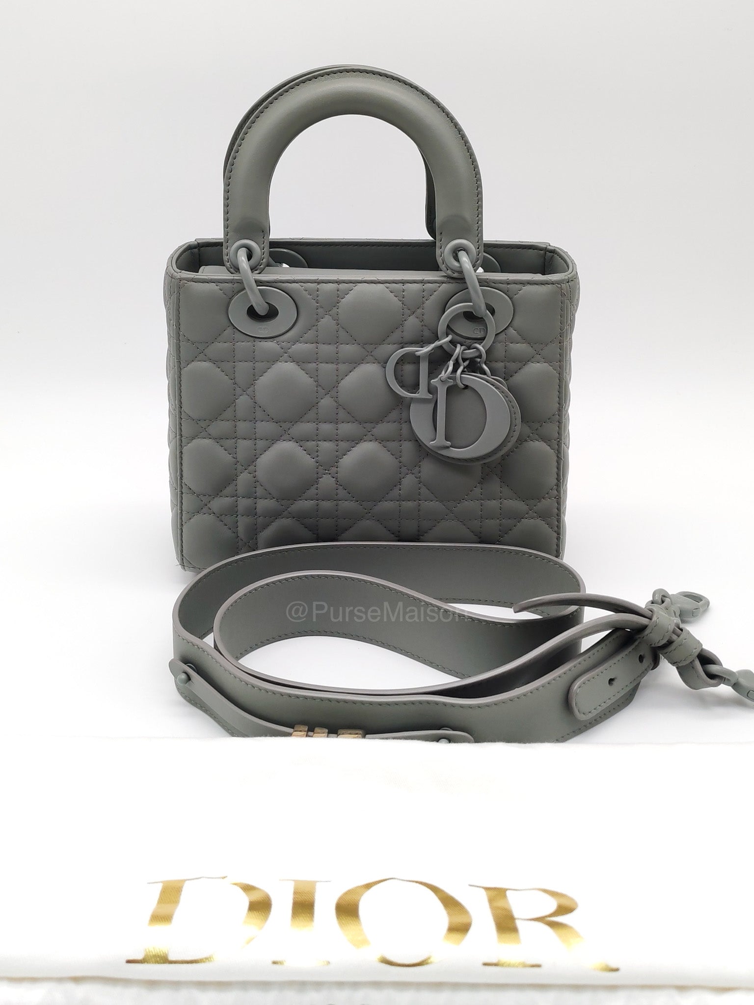 Christian Dior Lady Dior My ABCDior Small in Gray Ultra Matte Cannage Lambskin Leather