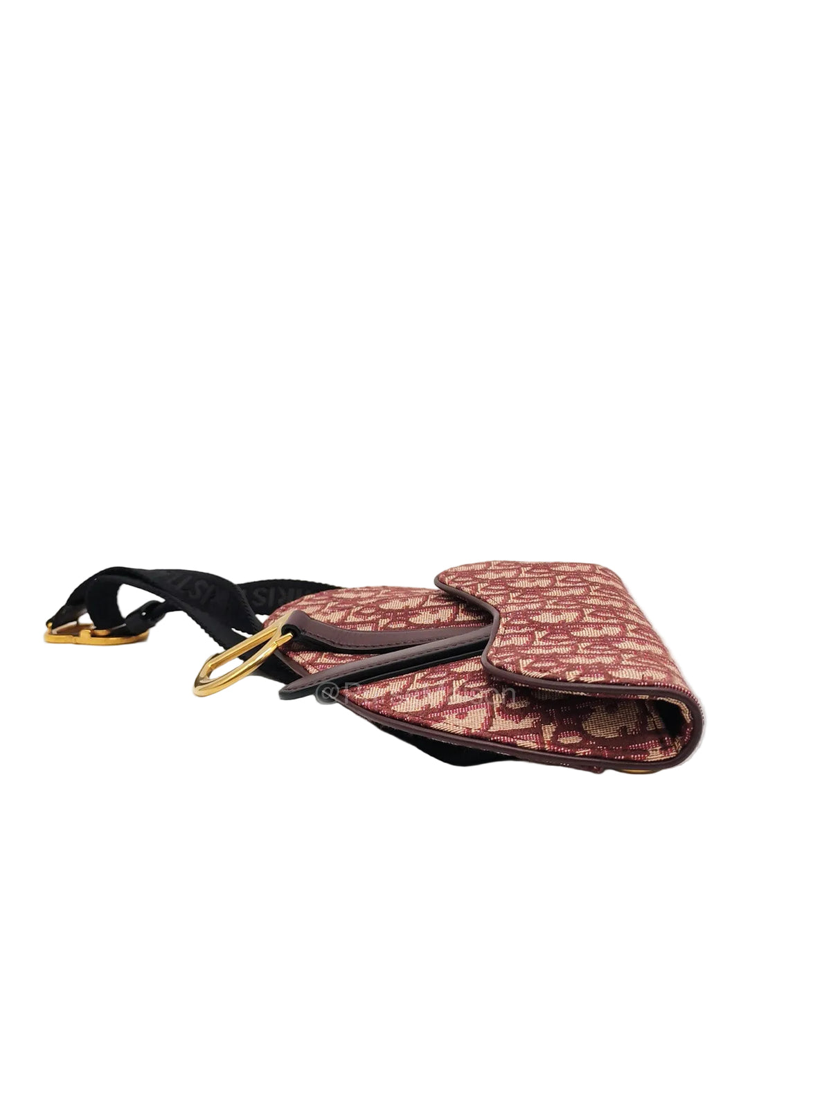 Christian Dior Saddle Belt Pouch in Burgundy Oblique Jacquar Canvas and Gold Hardware