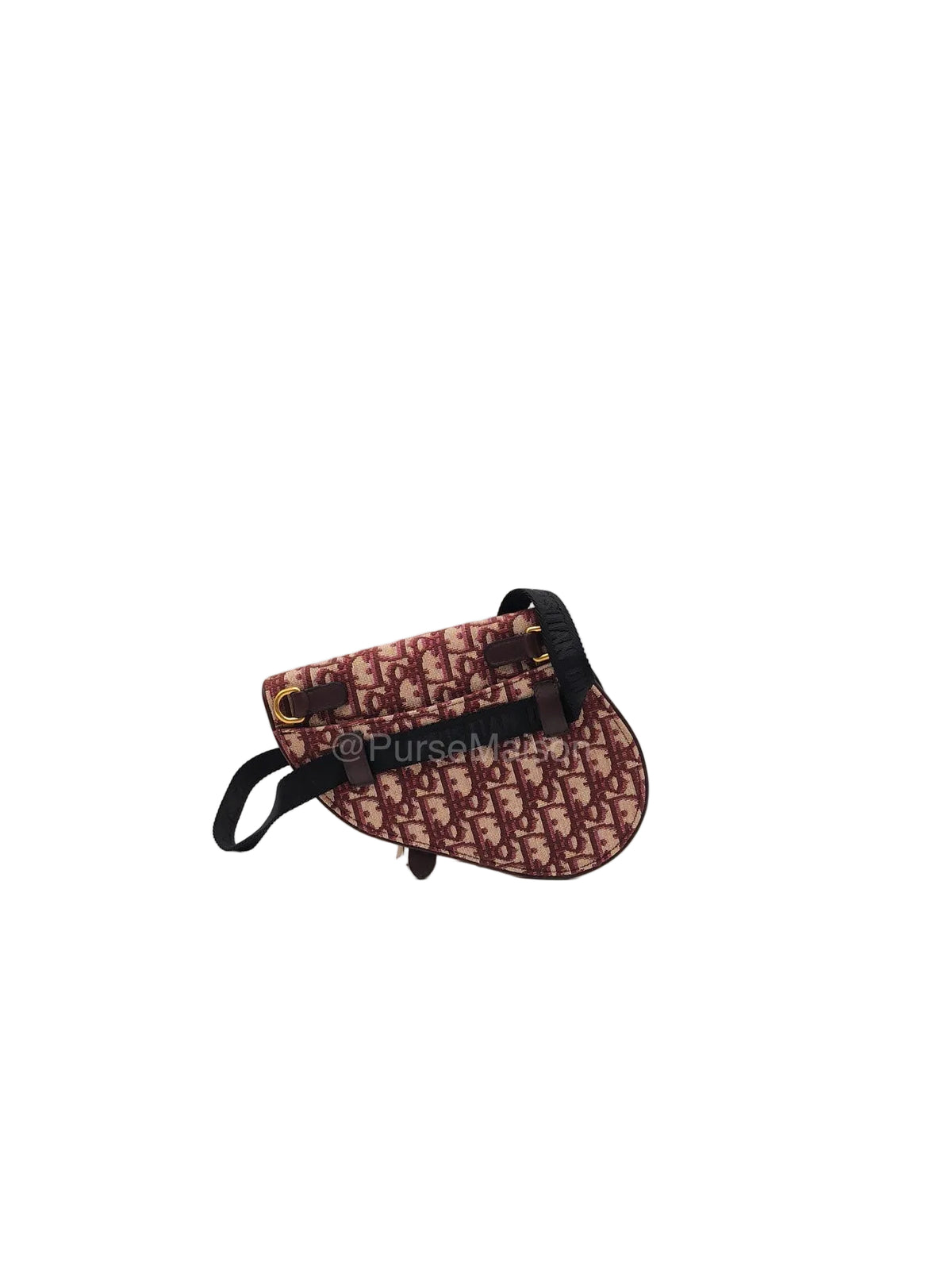 Christian Dior Saddle Belt Pouch in Burgundy Oblique Jacquar Canvas and Gold Hardware