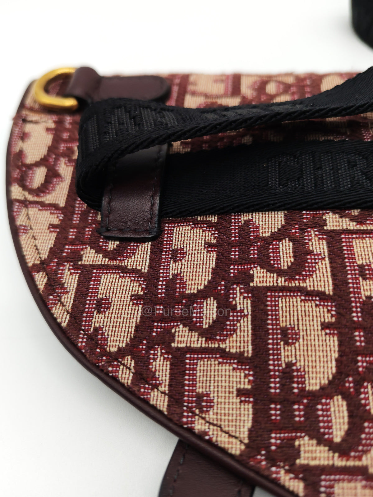 Christian Dior Saddle Belt Pouch in Burgundy Oblique Jacquar Canvas and Gold Hardware