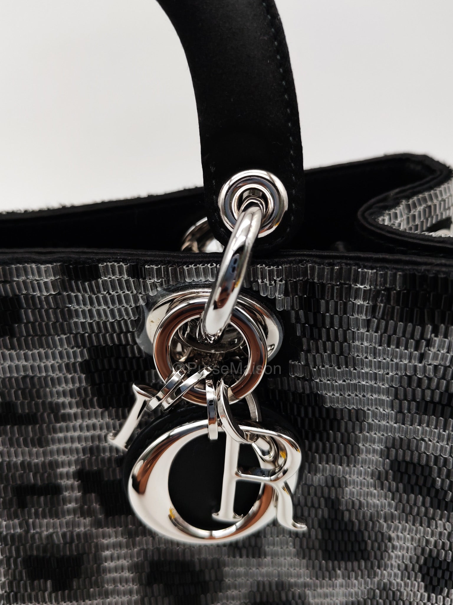 Christian Dior Leopard Lady Dior in Black and Gray Wool Sequin Leather and Silver Hardware