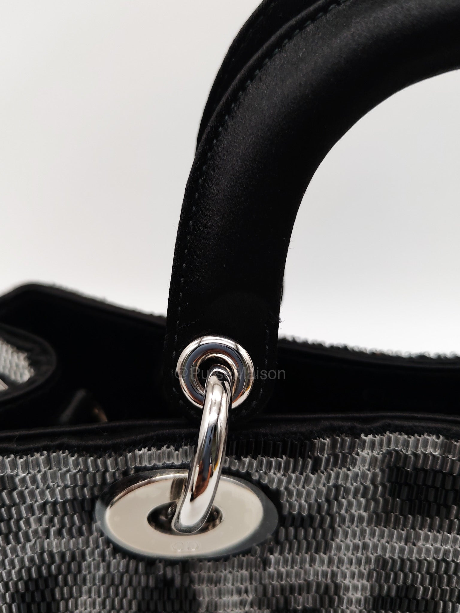 Christian Dior Leopard Lady Dior in Black and Gray Wool Sequin Leather and Silver Hardware