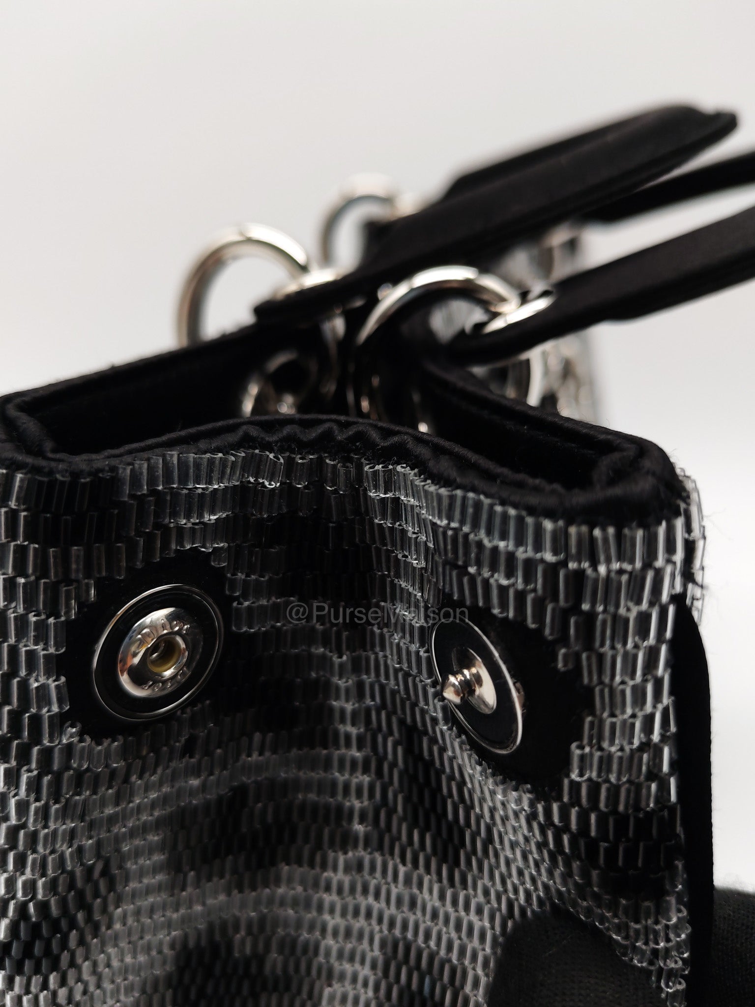 Christian Dior Leopard Lady Dior in Black and Gray Wool Sequin Leather and Silver Hardware